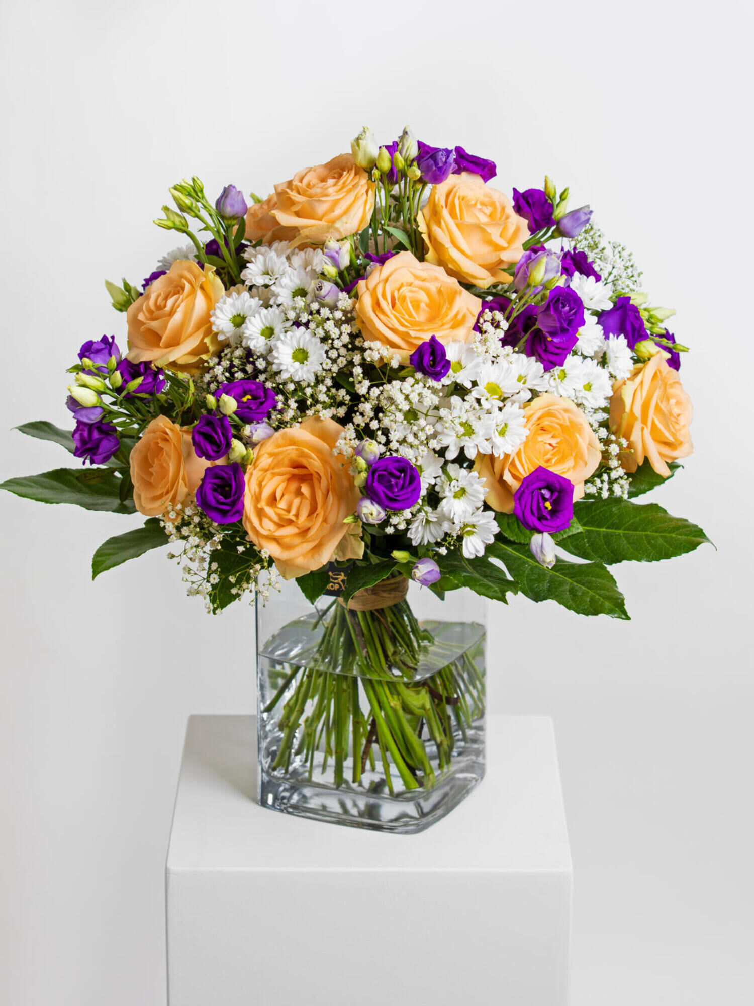 Festive Glamour - Main Colors: APRICOT, PURPLE - Main Flowers: CHRYSANTHEMA, EUSTOMA, ROSES