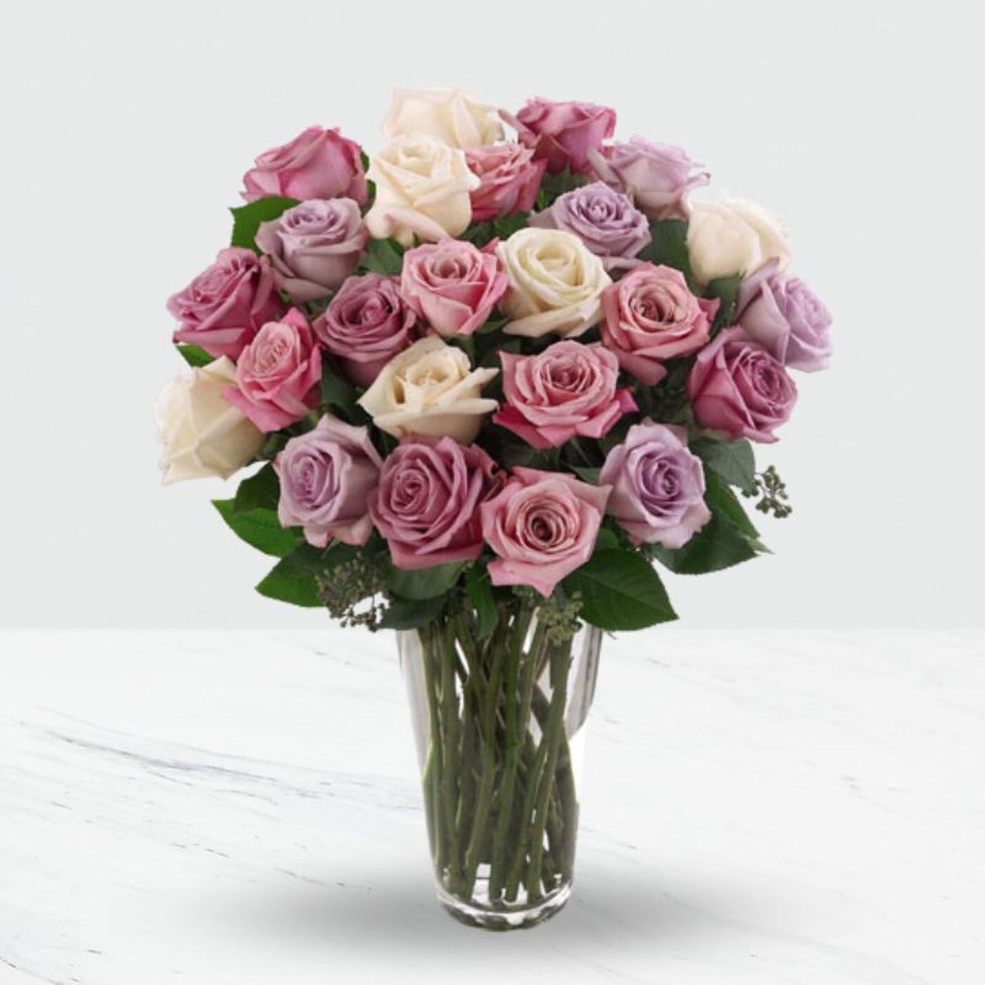 24 Pink and Purple Roses Vase