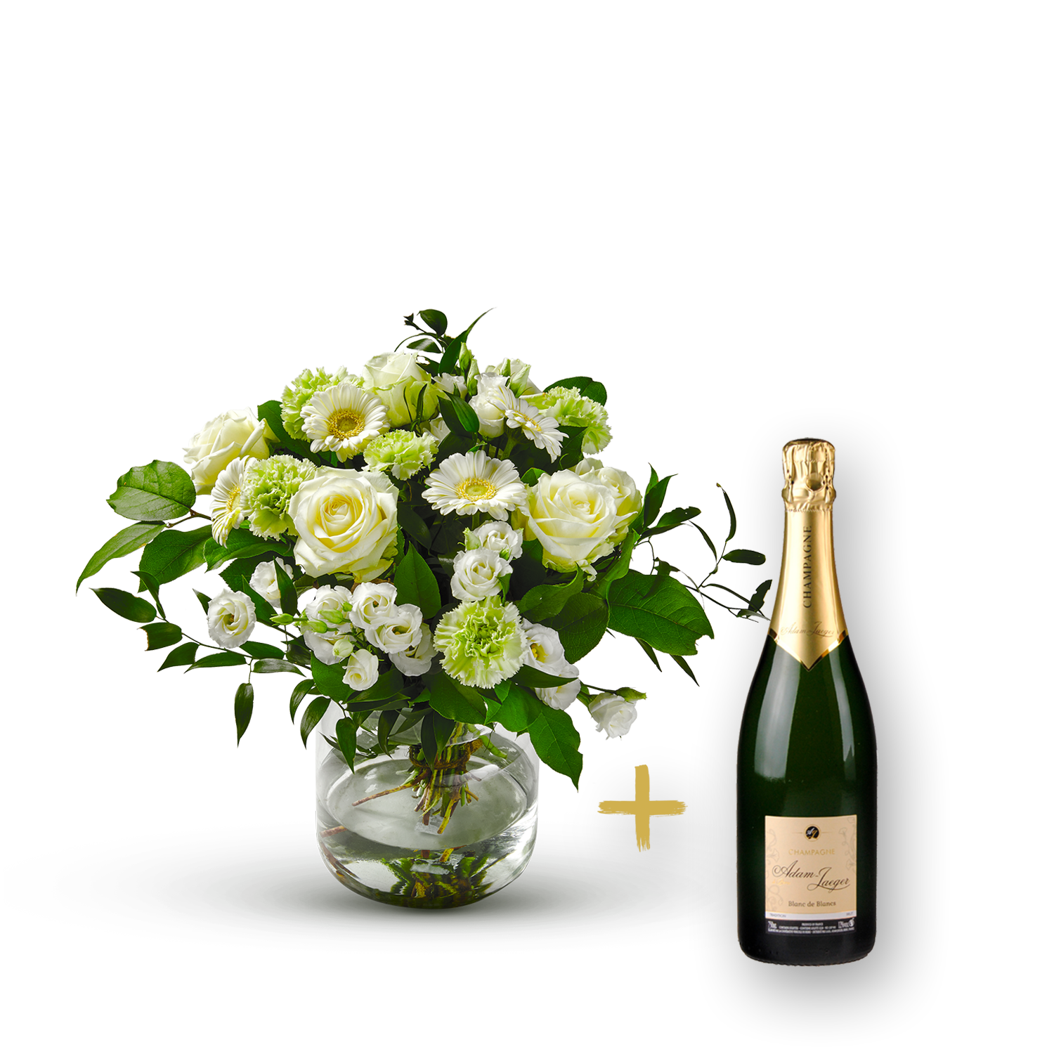 Stylish white bouquet with Champagne.