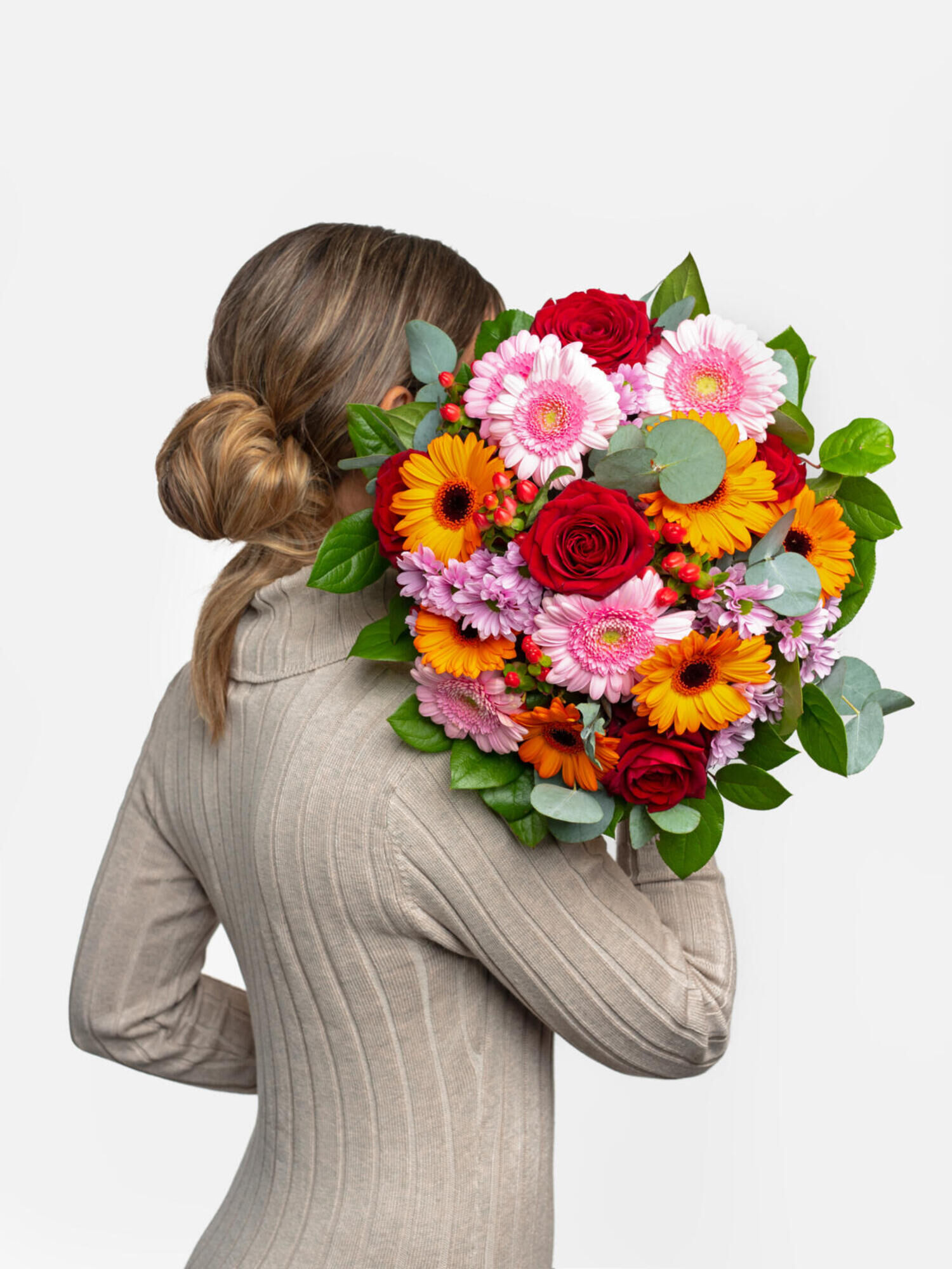 1000 Wünsche - Hauptblüte: Chrysanthemen, Germini, Rosen - Hauptfarbe: Orange, Rosa, Rot