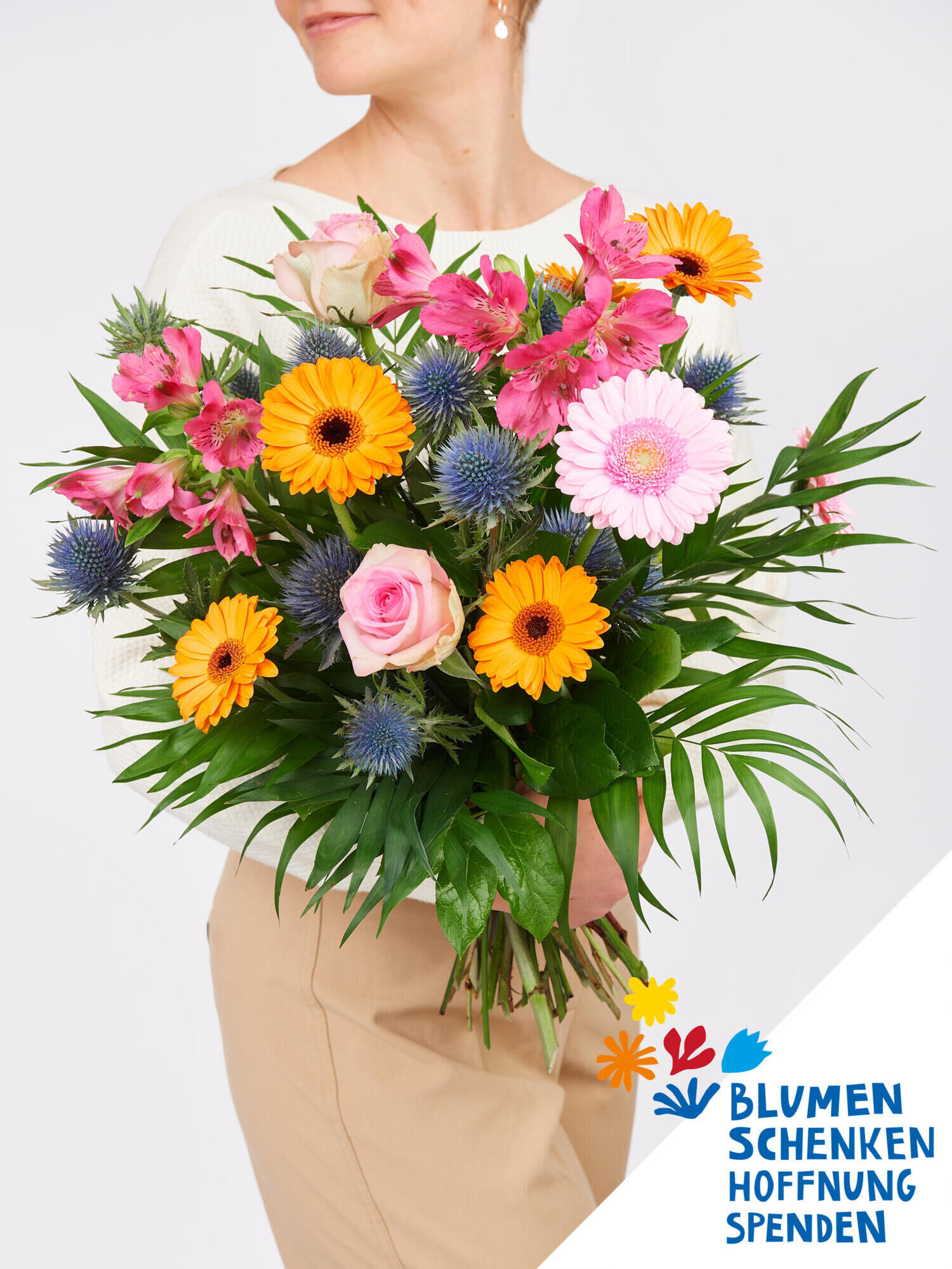 Charity Strauß - Hauptblüte: Alstromerien, Germini, Rosen - Hauptfarbe: Bunt, Orange, Pink, Rosa