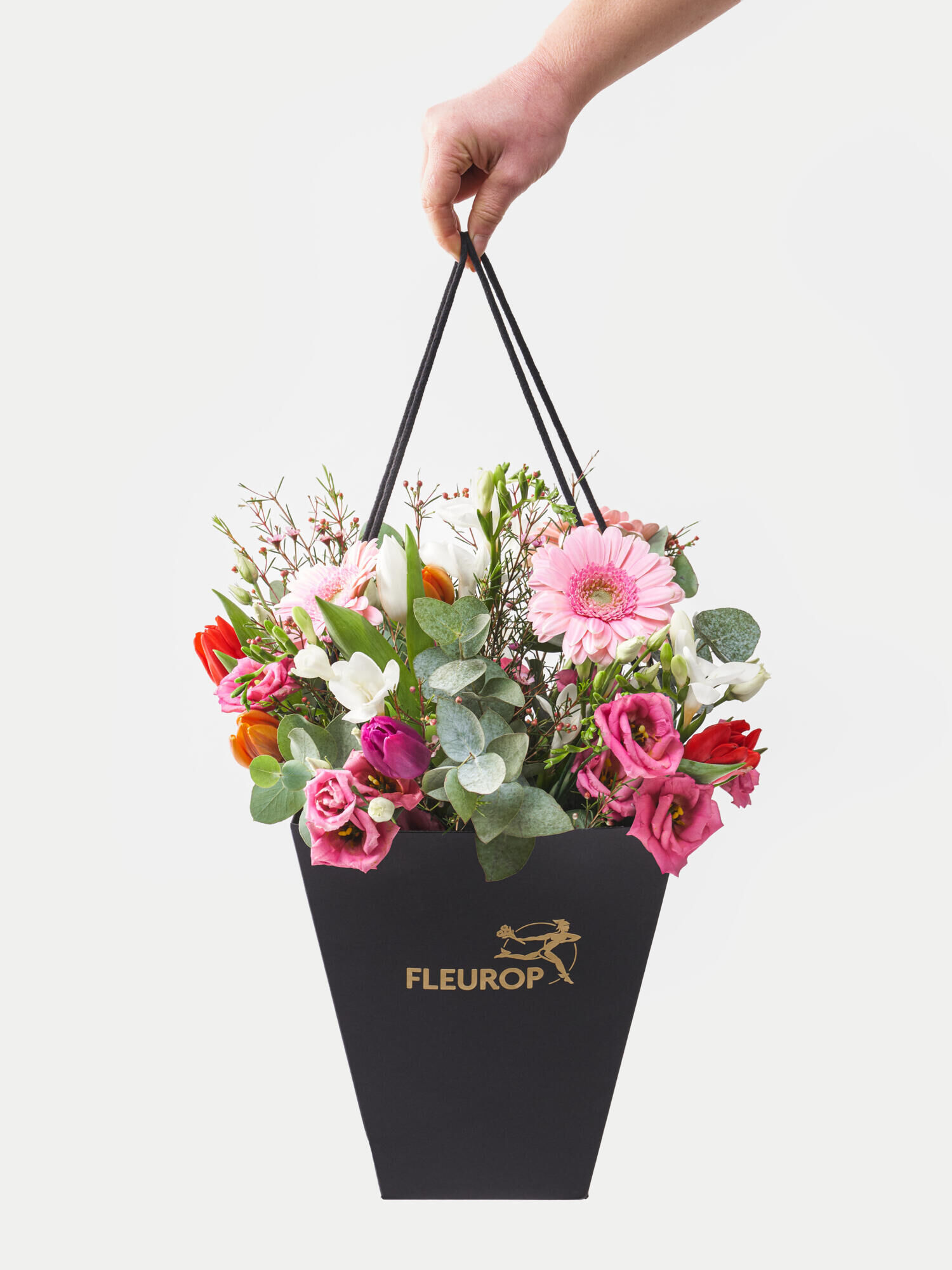 Zartrosa Grüße - Hauptblüte: Eustoma, Freesien, Germini, Tulpen - Hauptfarbe: Pink, Rosa, Weiß