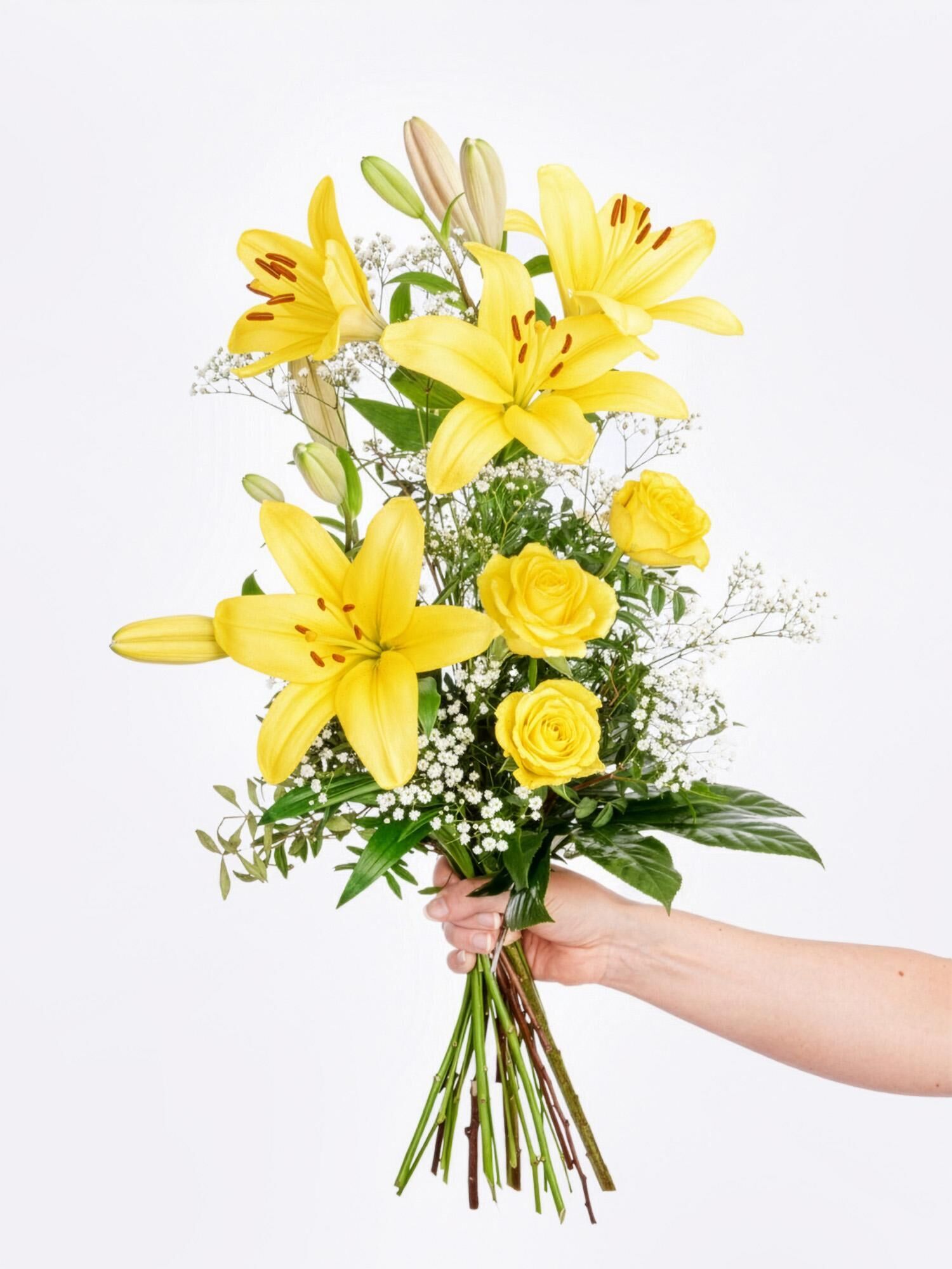 Strauß der Woche - Hauptblüte: Lilien, Rosen - Hauptfarbe: Gelb