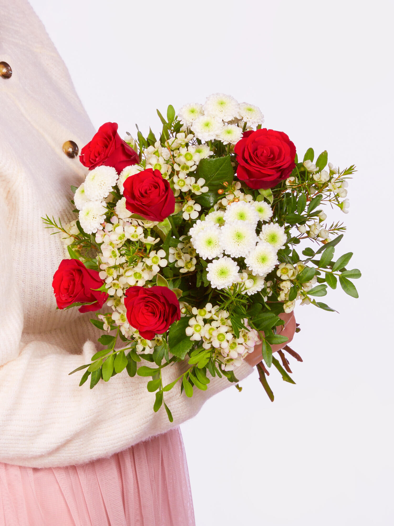 Strauß der Woche - Hauptblüte: Rosen - Hauptfarbe: Rot, Weiß