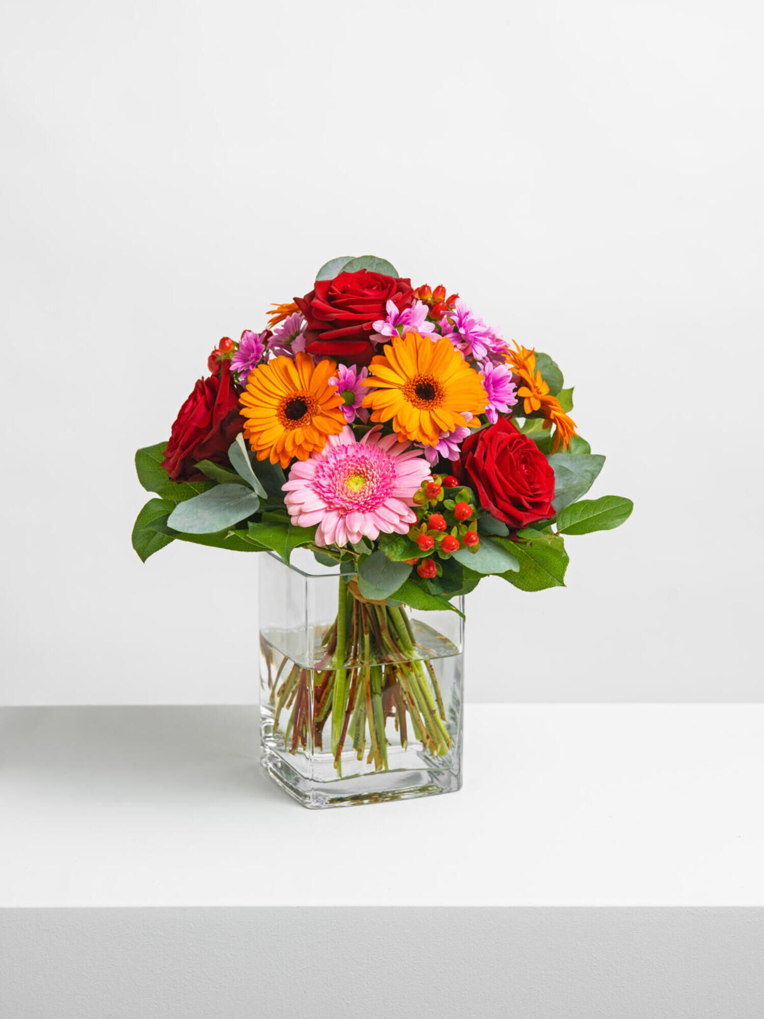 1000 Wünsche - Hauptblüte: Chrysanthemen, Germini, Rosen - Hauptfarbe: Orange, Rosa, Rot
