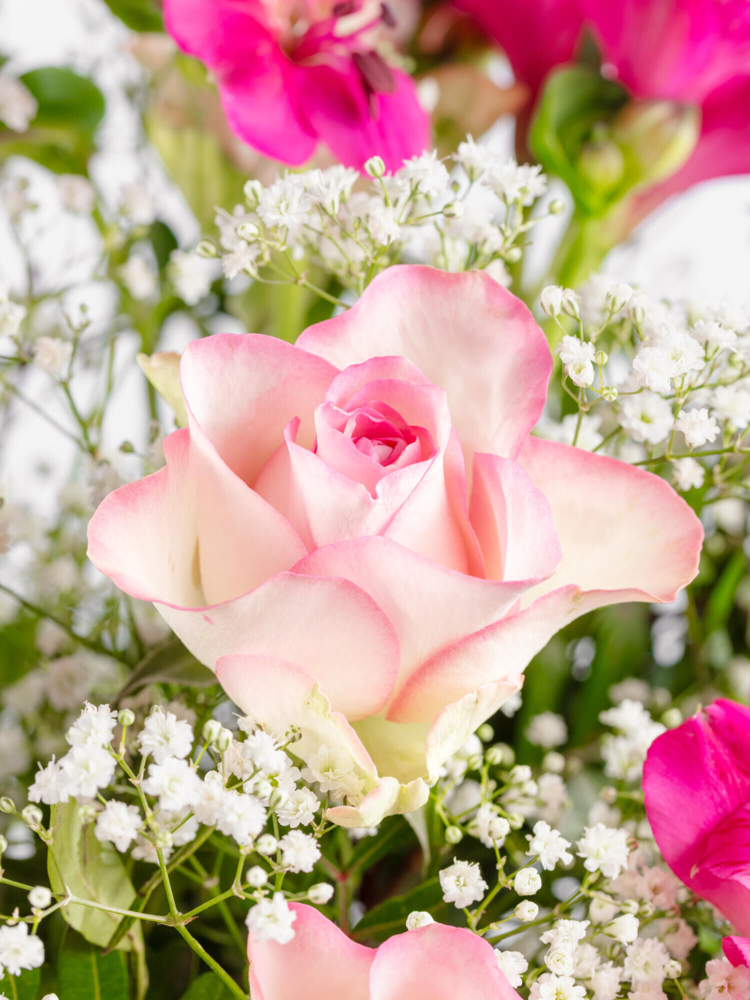 Strauß der Woche - Hauptblüte: Alstromerien, Rosen - Hauptfarbe: Pink, Rosa