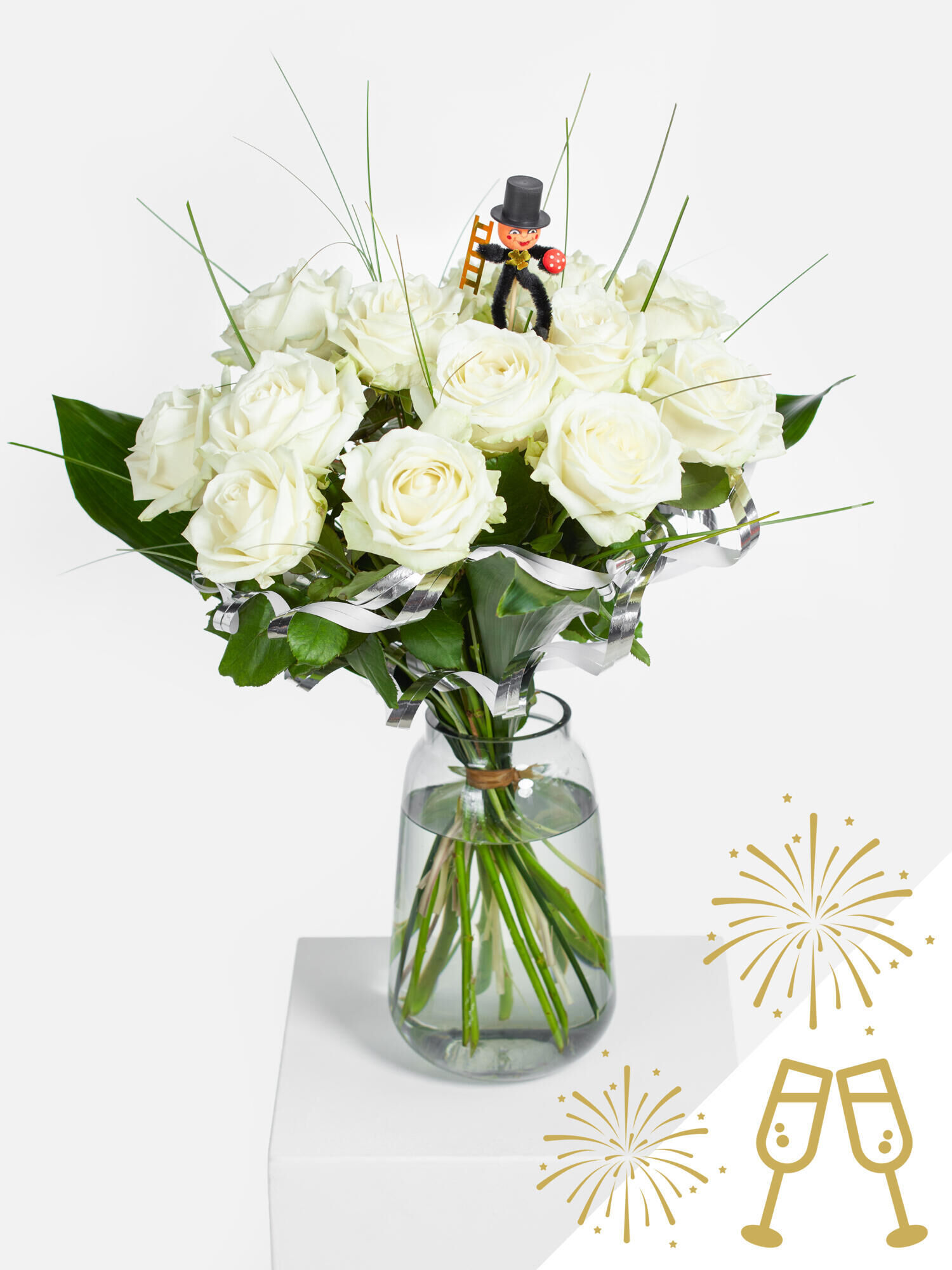 Neujahrsgrüße  - Hauptblüte: Rosen - Hauptfarbe: Weiß