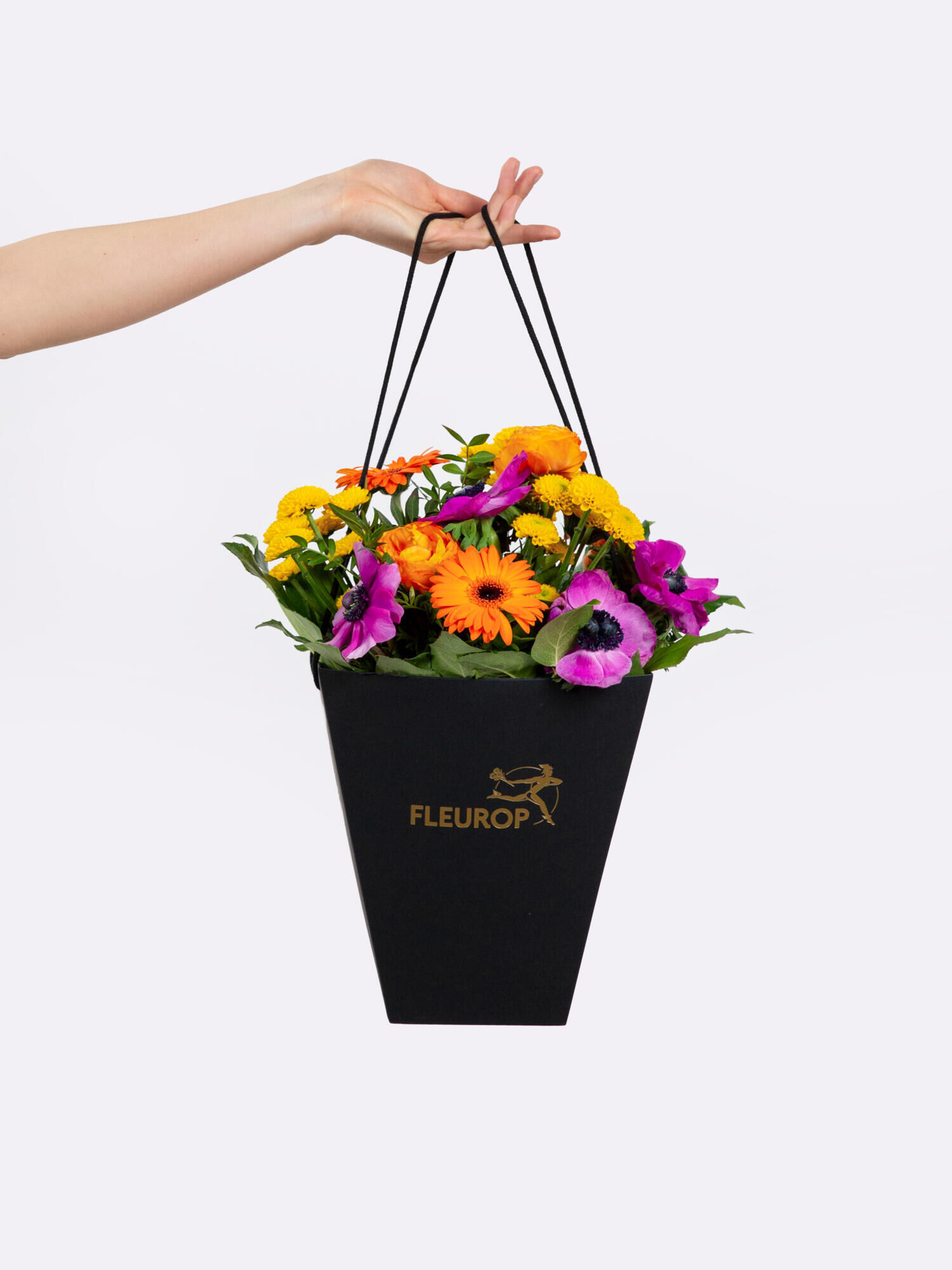 Frühlingsgarten - Hauptblüte: Chrysanthemen, Germini, Ranunkeln - Hauptfarbe: Gelb, Orange, Pink