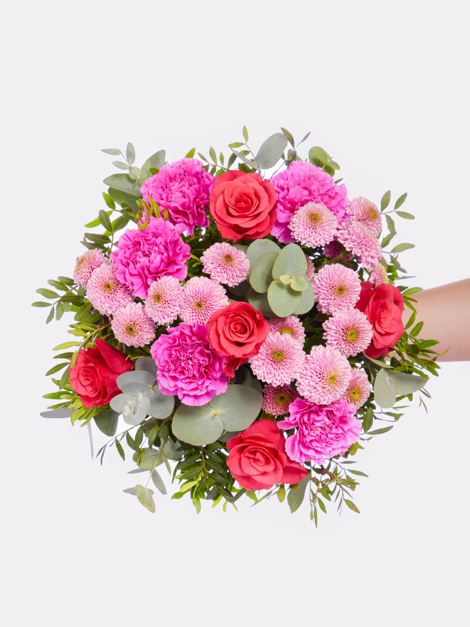 Strauß der Woche - Hauptblüte: Chrysanthemen, Nelken, Rosen - Hauptfarbe: Pink, Rosa, Violett