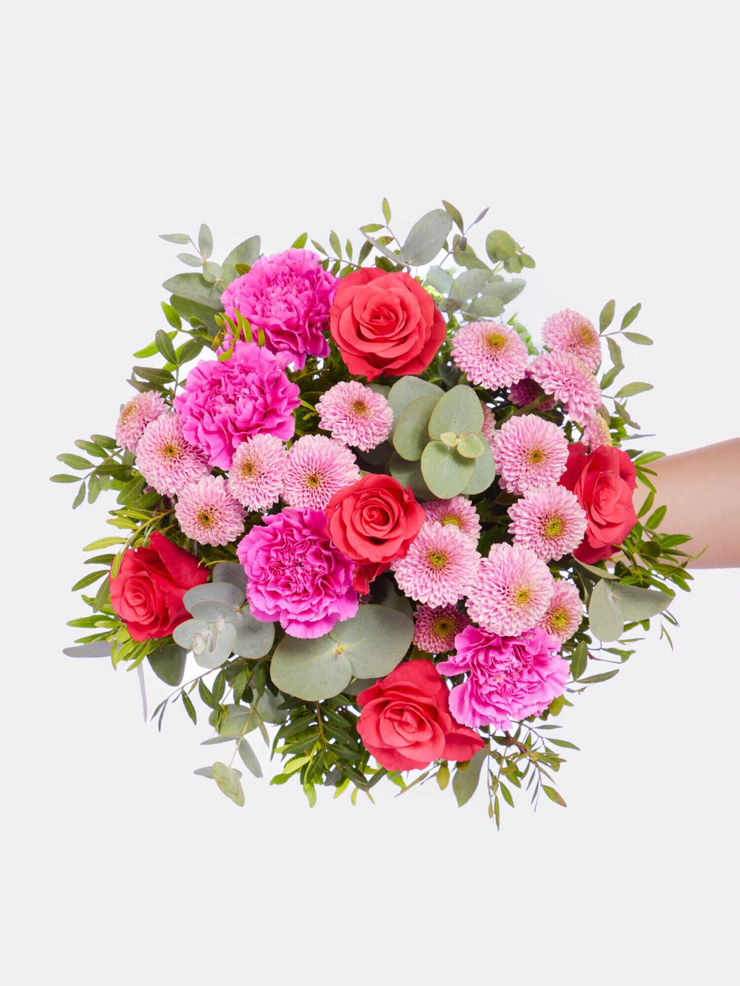 Strauß der Woche - Hauptblüte: Nelken, Rosen - Hauptfarbe: Pink, Rosa