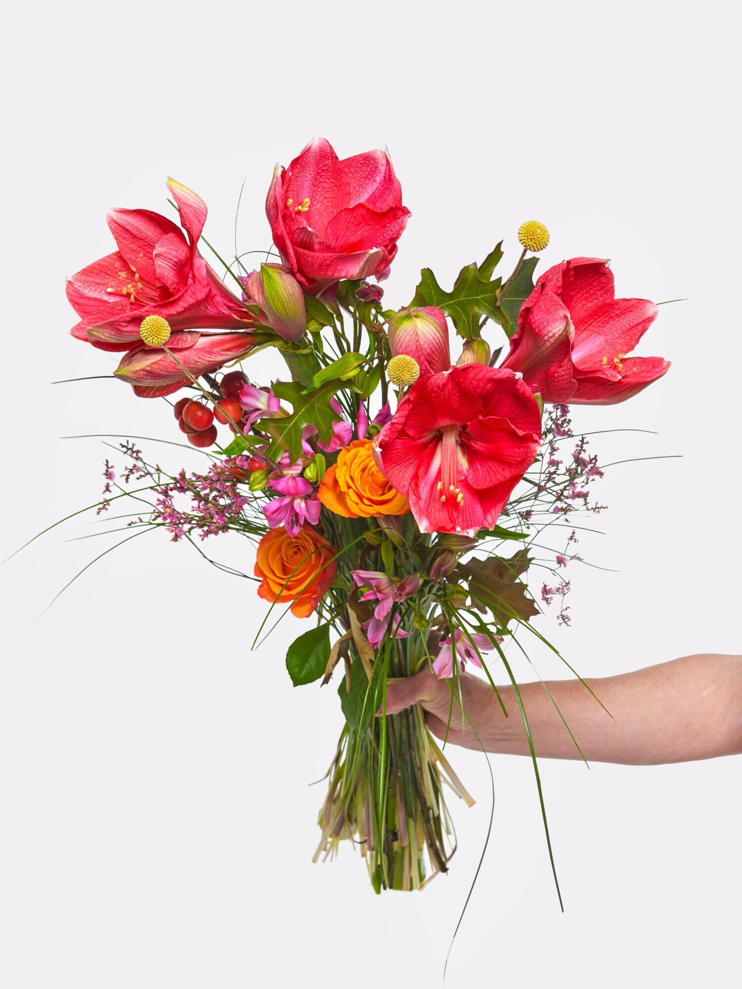 Ruby Star - Hauptblüte: Alstromerien, Amaryllis, Rosen - Hauptfarbe: Orange, Pink, Rot