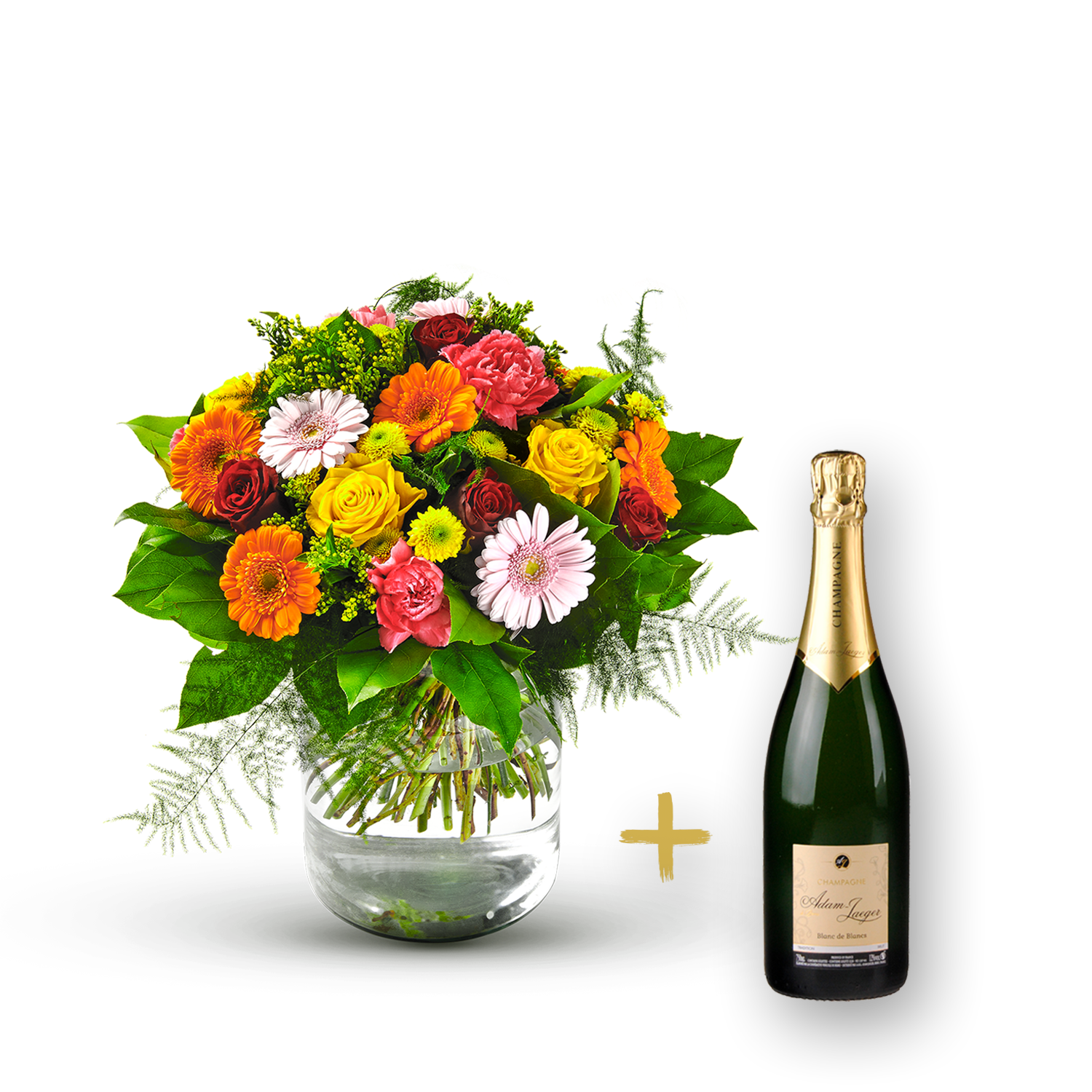 Colorful bouquet with Champagne