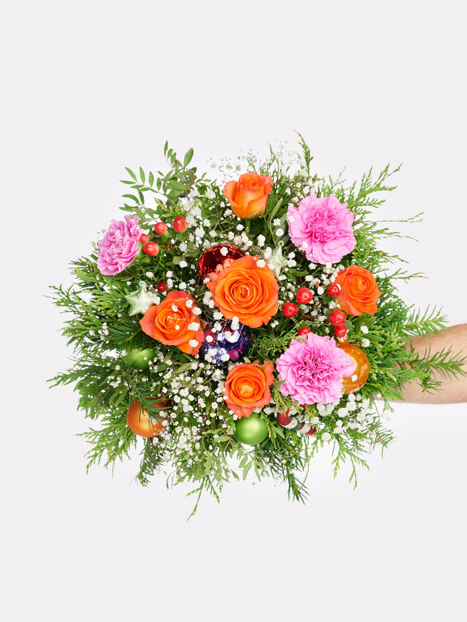 Weihnachtstanz - Hauptblüte: Alstromerien, Nelken, Rosen - Hauptfarbe: Bunt