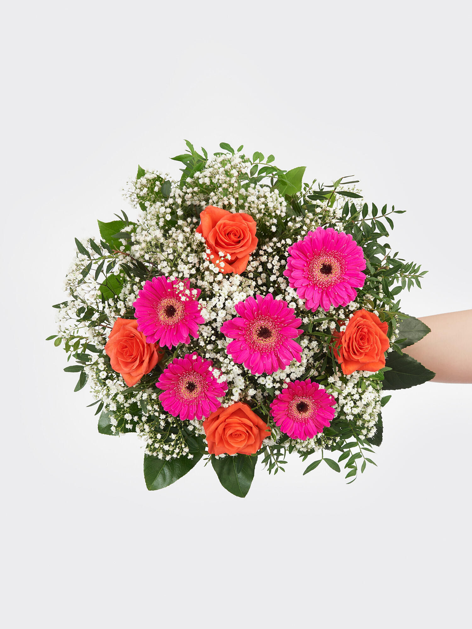 Strauß der Woche - Hauptblüte: Germini, Rosen - Hauptfarbe: Orange, Rosa