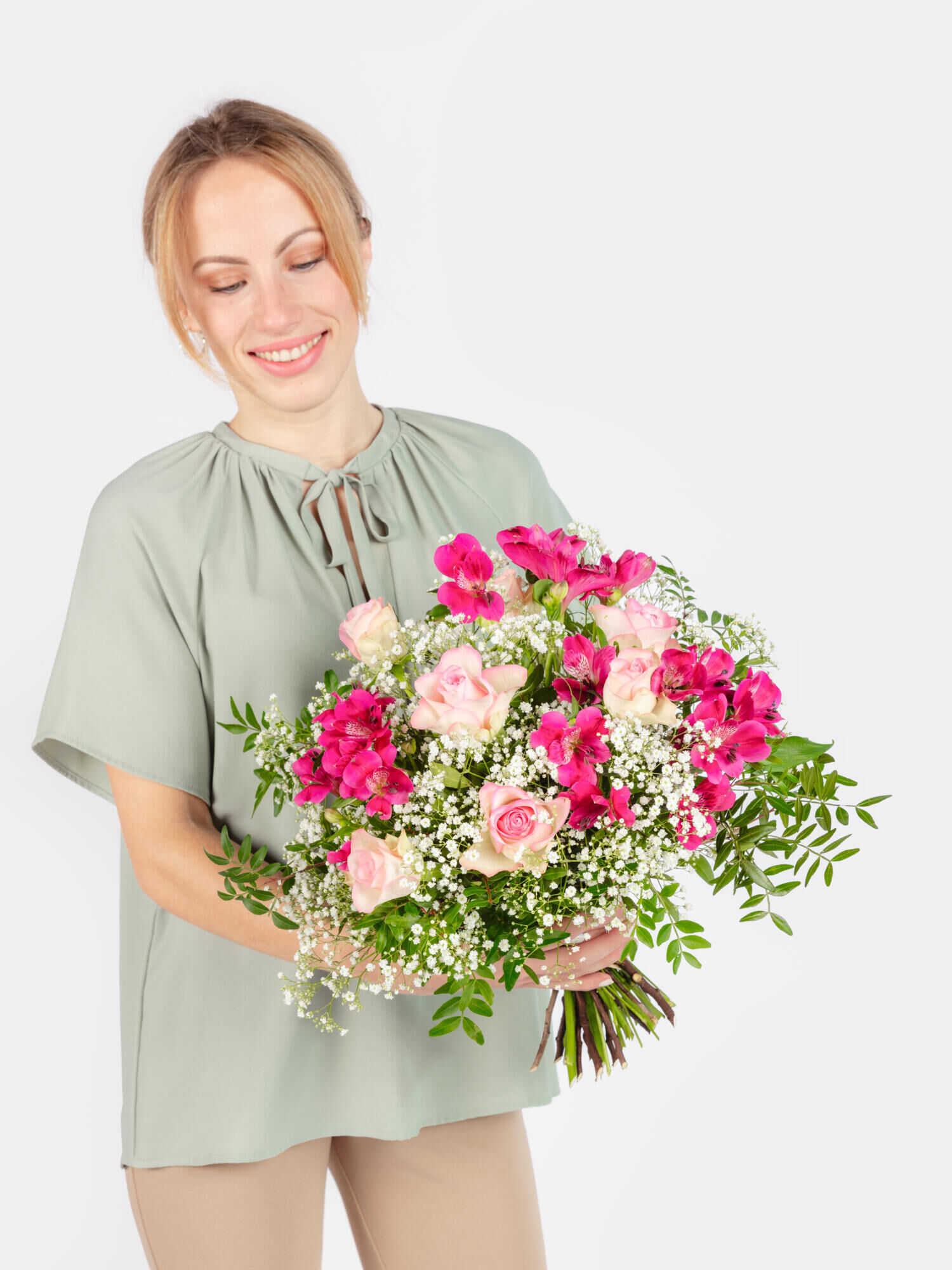 Strauß der Woche - Hauptblüte: Alstromerien, Rosen - Hauptfarbe: Pink, Rosa