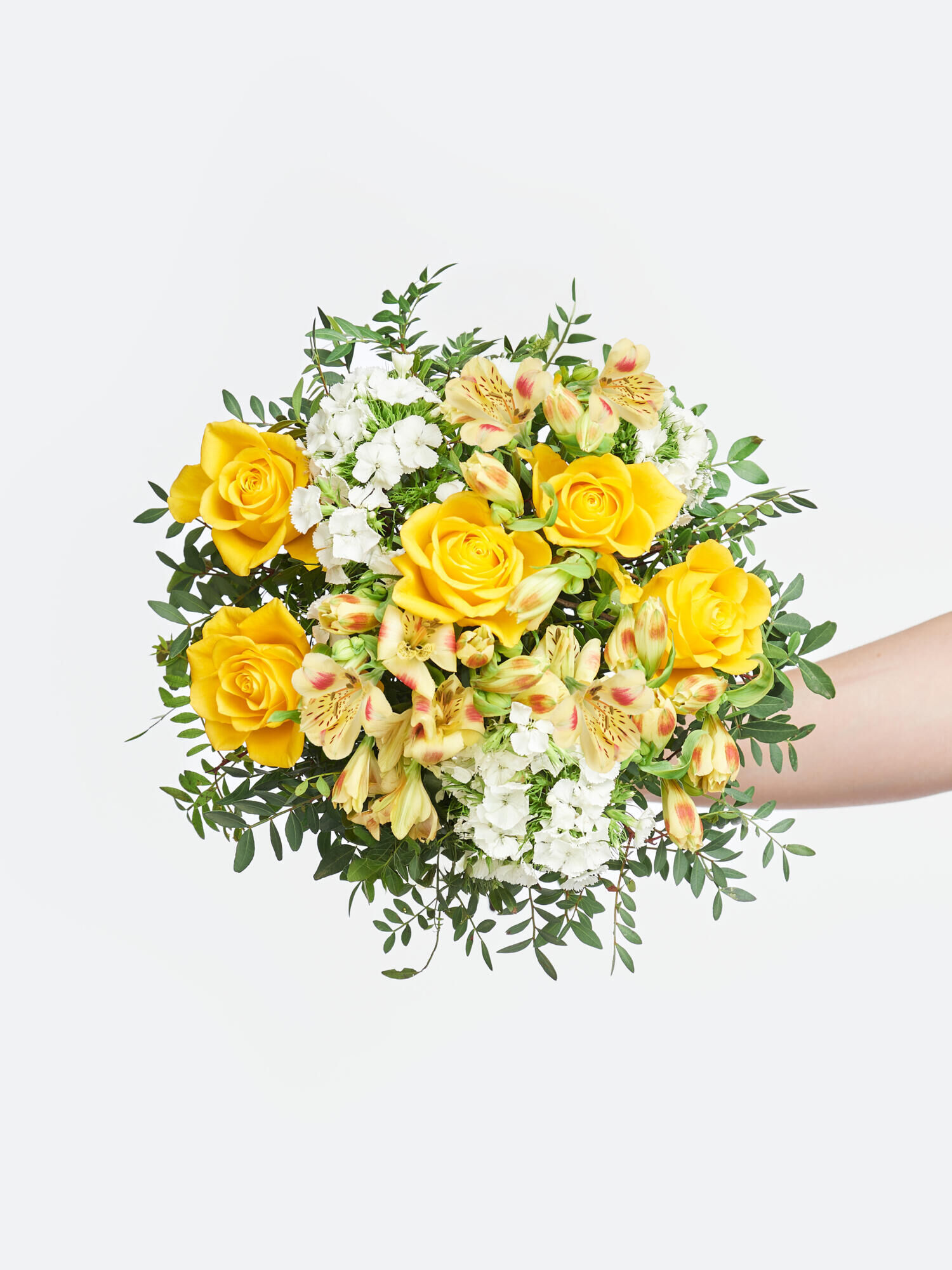 Strauß der Woche - Hauptblüte: Alstromerien, Rosen - Hauptfarbe: Gelb, Weiß