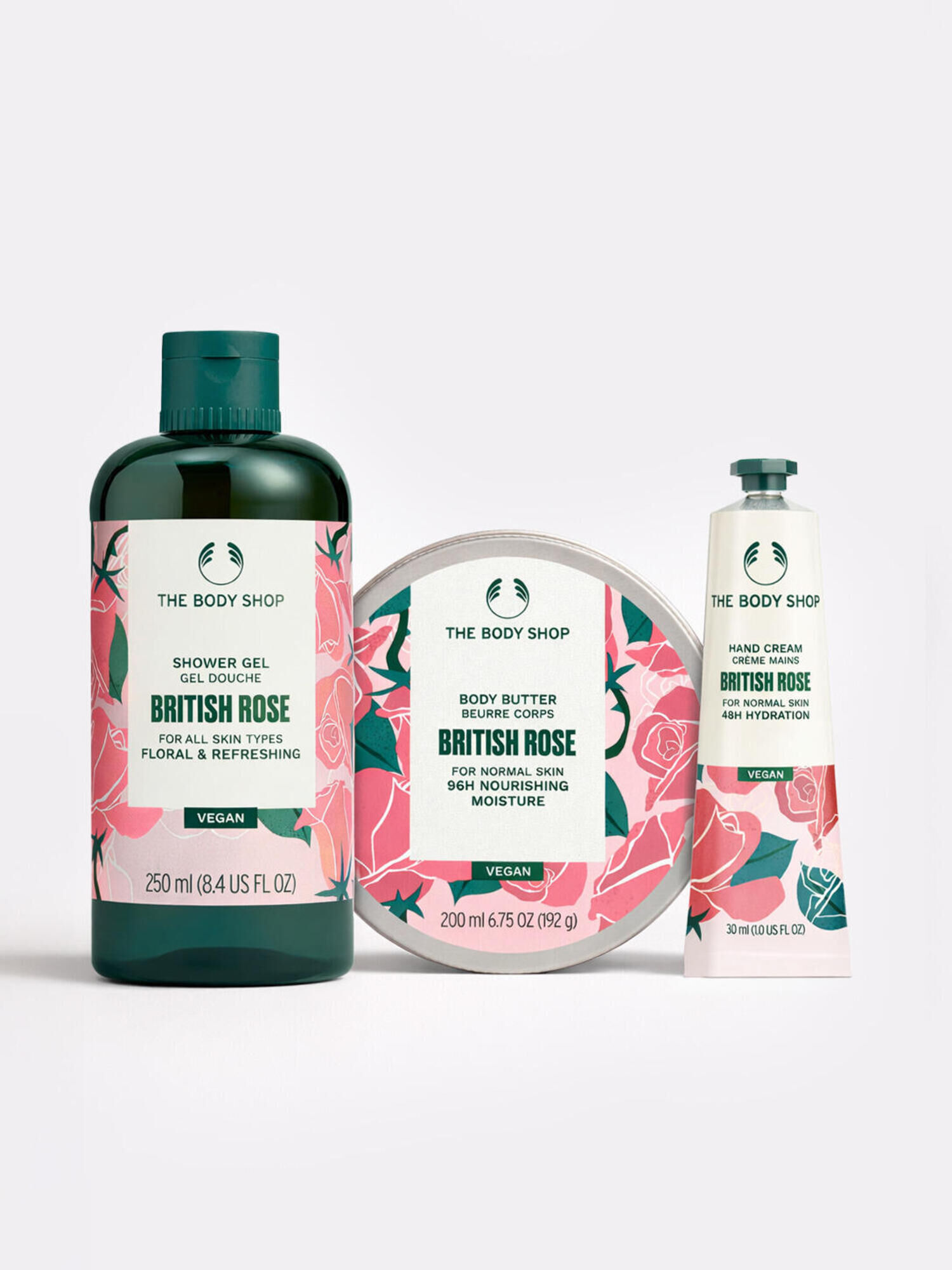 Pot Rose 'Beauty' mit Body Shop Set - Hauptblüte: Rosen - Hauptfarbe: Rosa