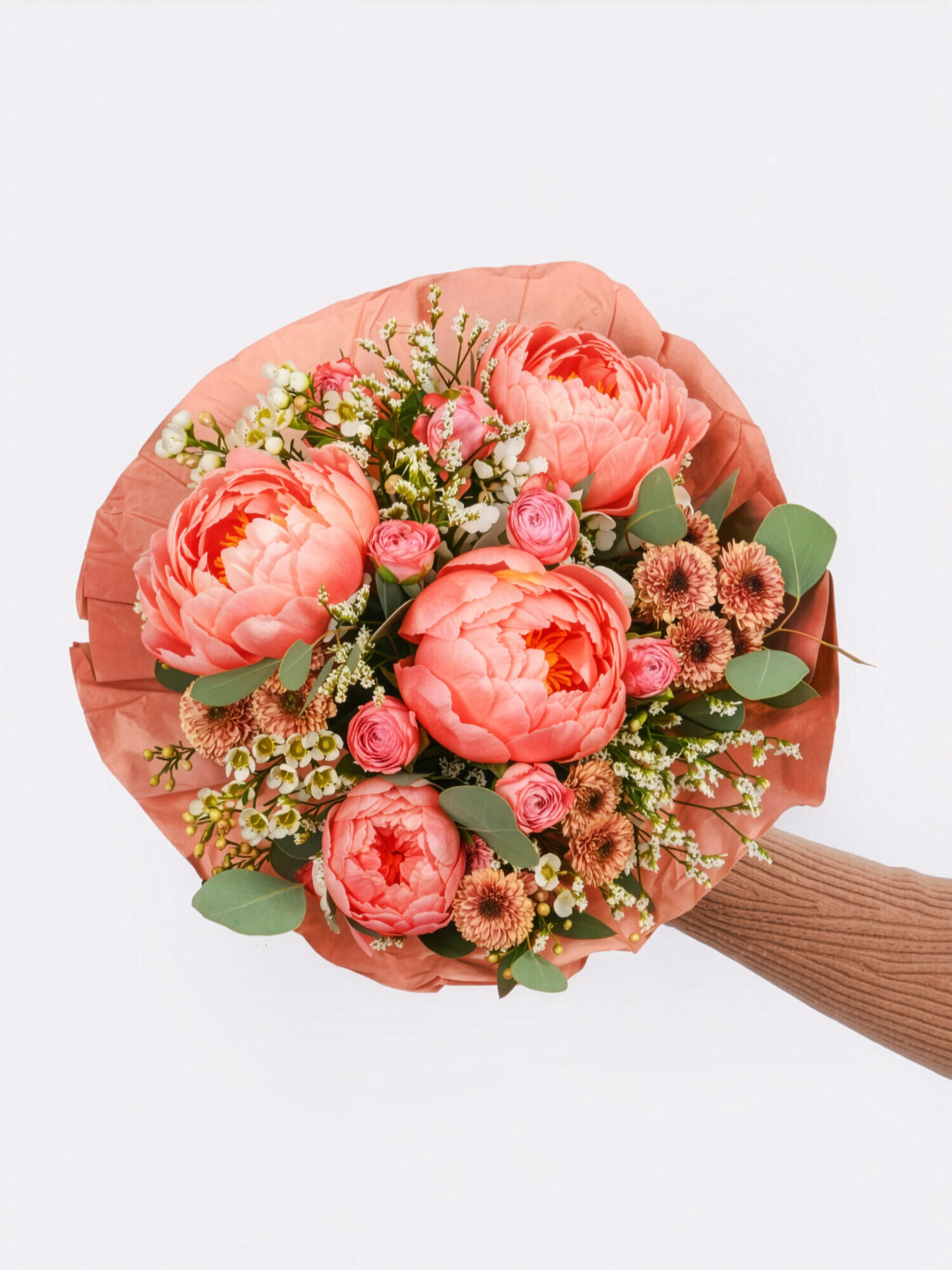 Pfingstrosentraum in Pink - Hauptblüte: Pfingstrosen, Rosen - Hauptfarbe: Apricot