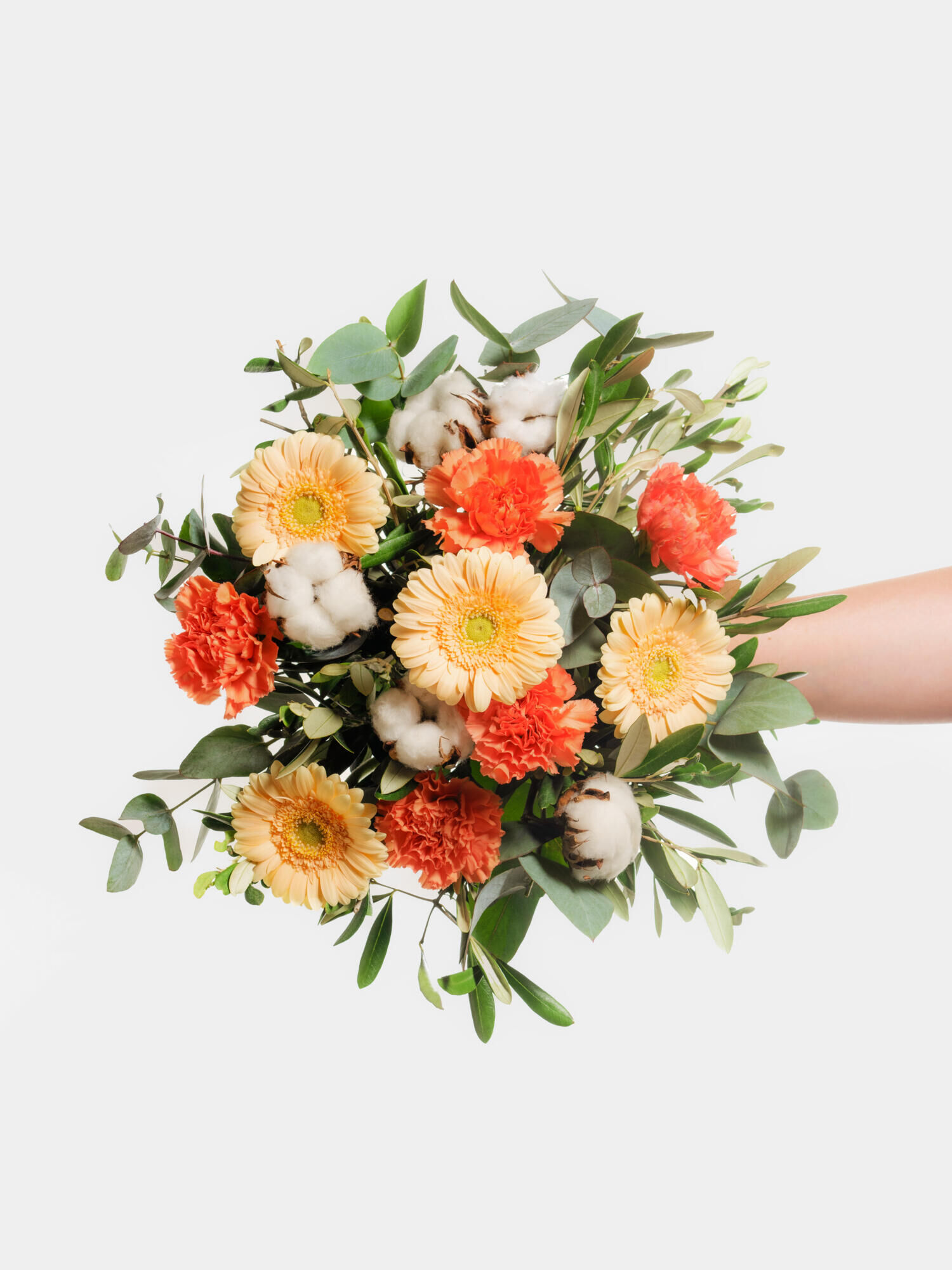 Winter Breeze - Main Colors: APRICOT, ORANGE, WHITE - Main Flowers: CARNATIONS, GERBERA