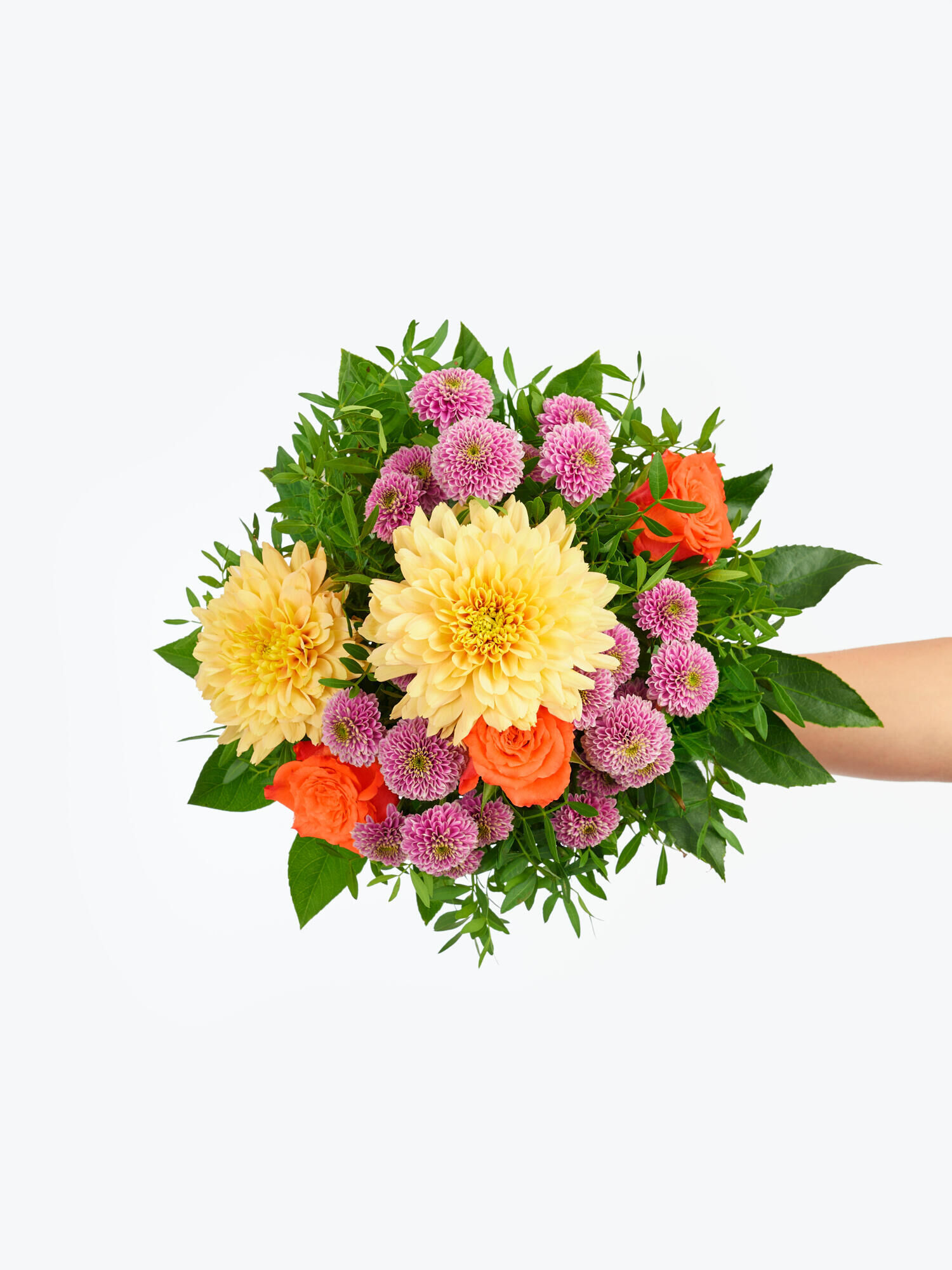 Strauß der Woche - Hauptblüte: Chrysanthemen, Rosen - Hauptfarbe: Orange