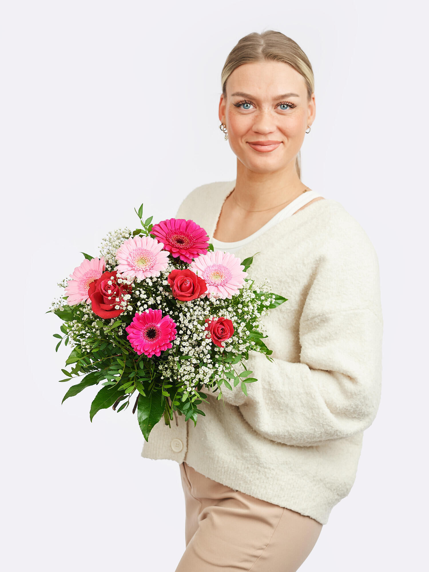 Strauß der Woche - Hauptblüte: Germini, Rosen - Hauptfarbe: Pink, Rosa