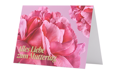 Grußkarte in Pink mit Blumenmotif und goldener Aufschrift "Alles LIebe zum Muttertag"