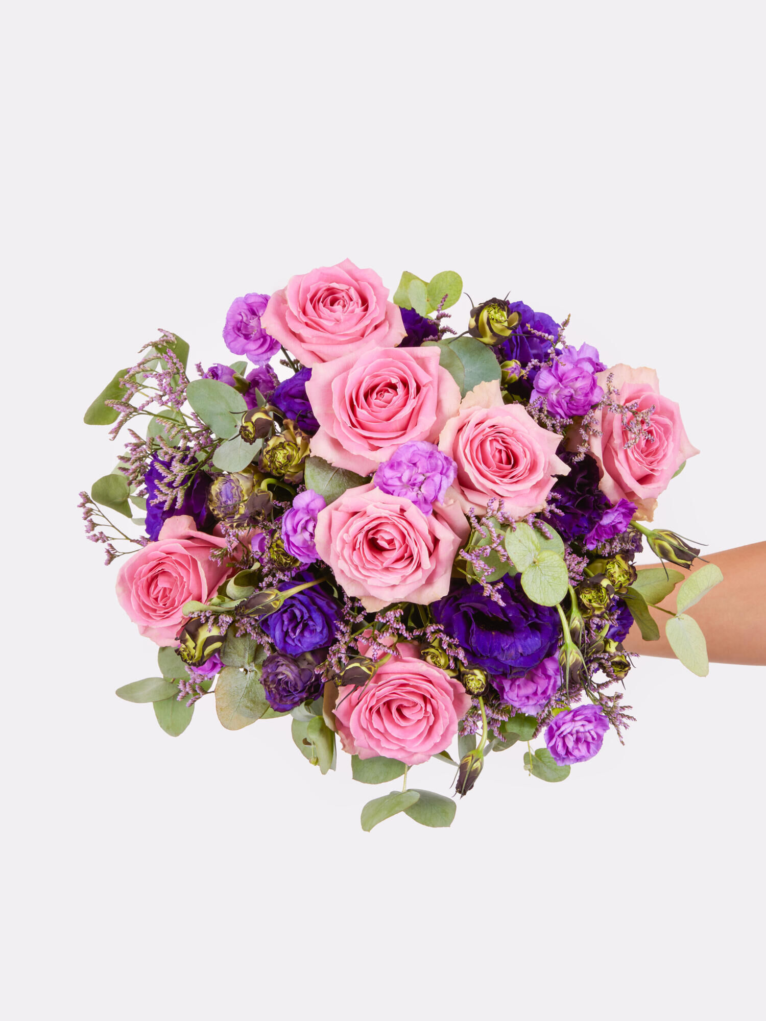 Miss You - Hauptblüte: Eustoma, Nelken, Rosen - Hauptfarbe: Rosa, Violett