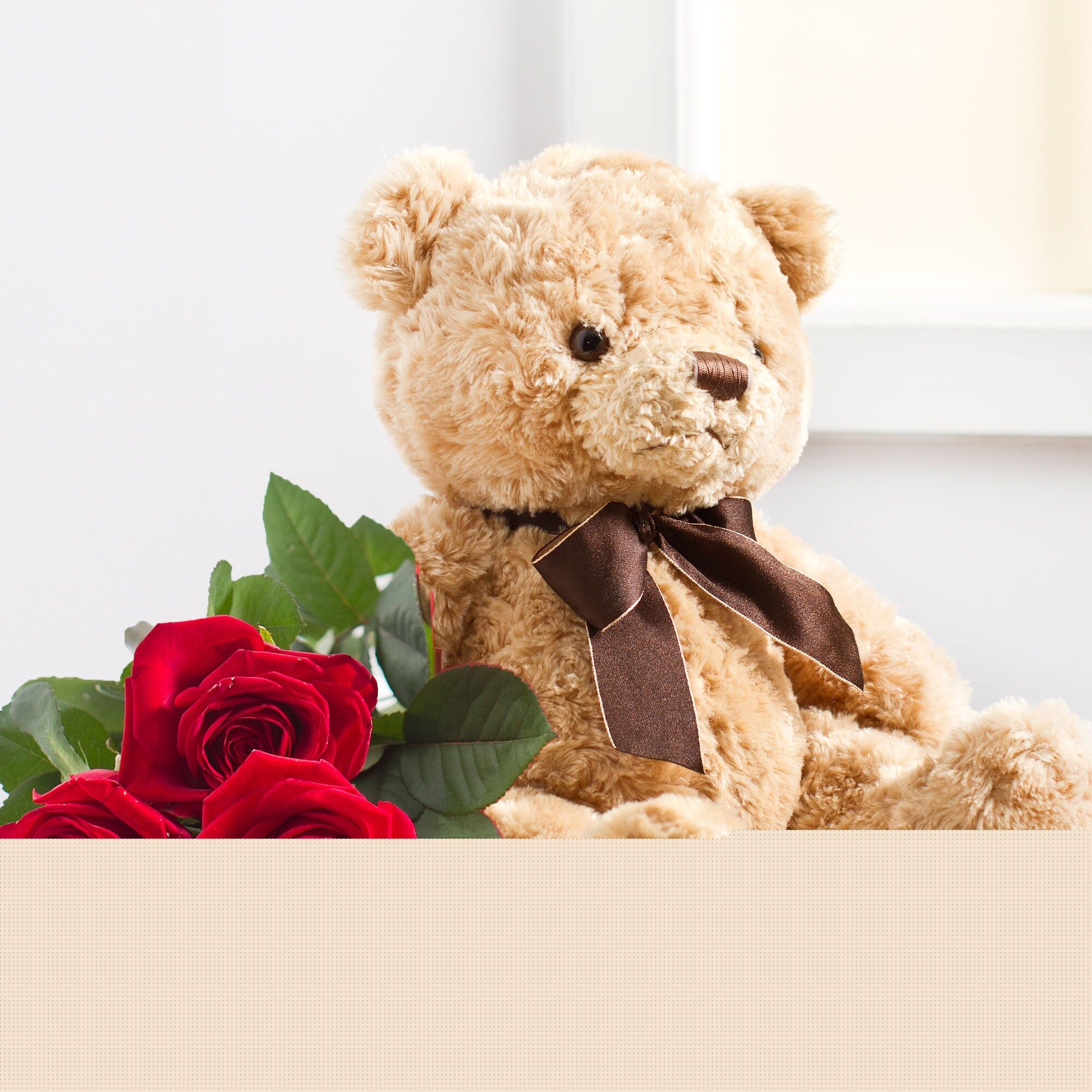 7 roses and teddy bear