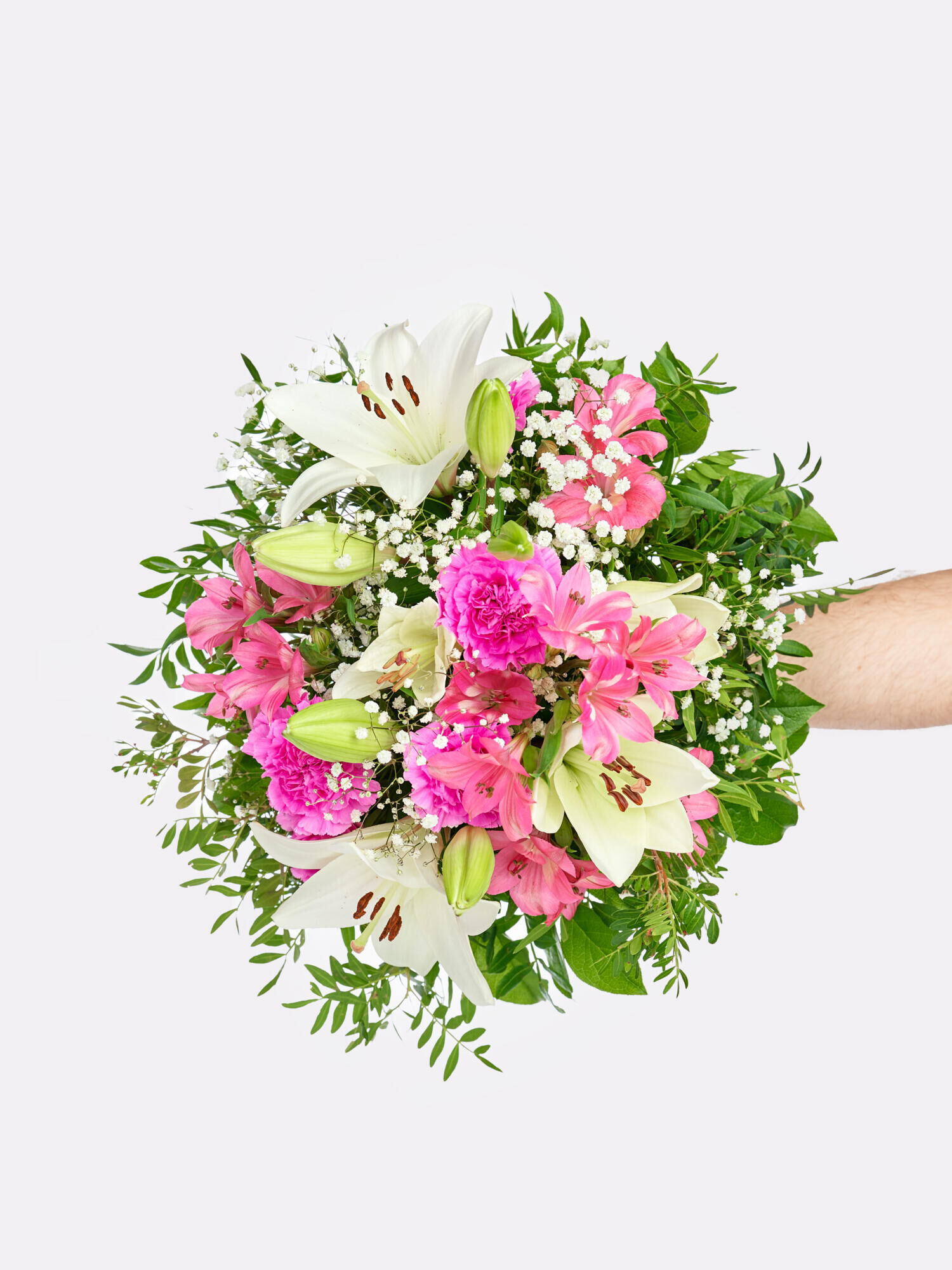 Voller Wonne - Hauptblüte: Alstromerien, Lilien, Nelken - Hauptfarbe: Pink, Rosa, Weiß