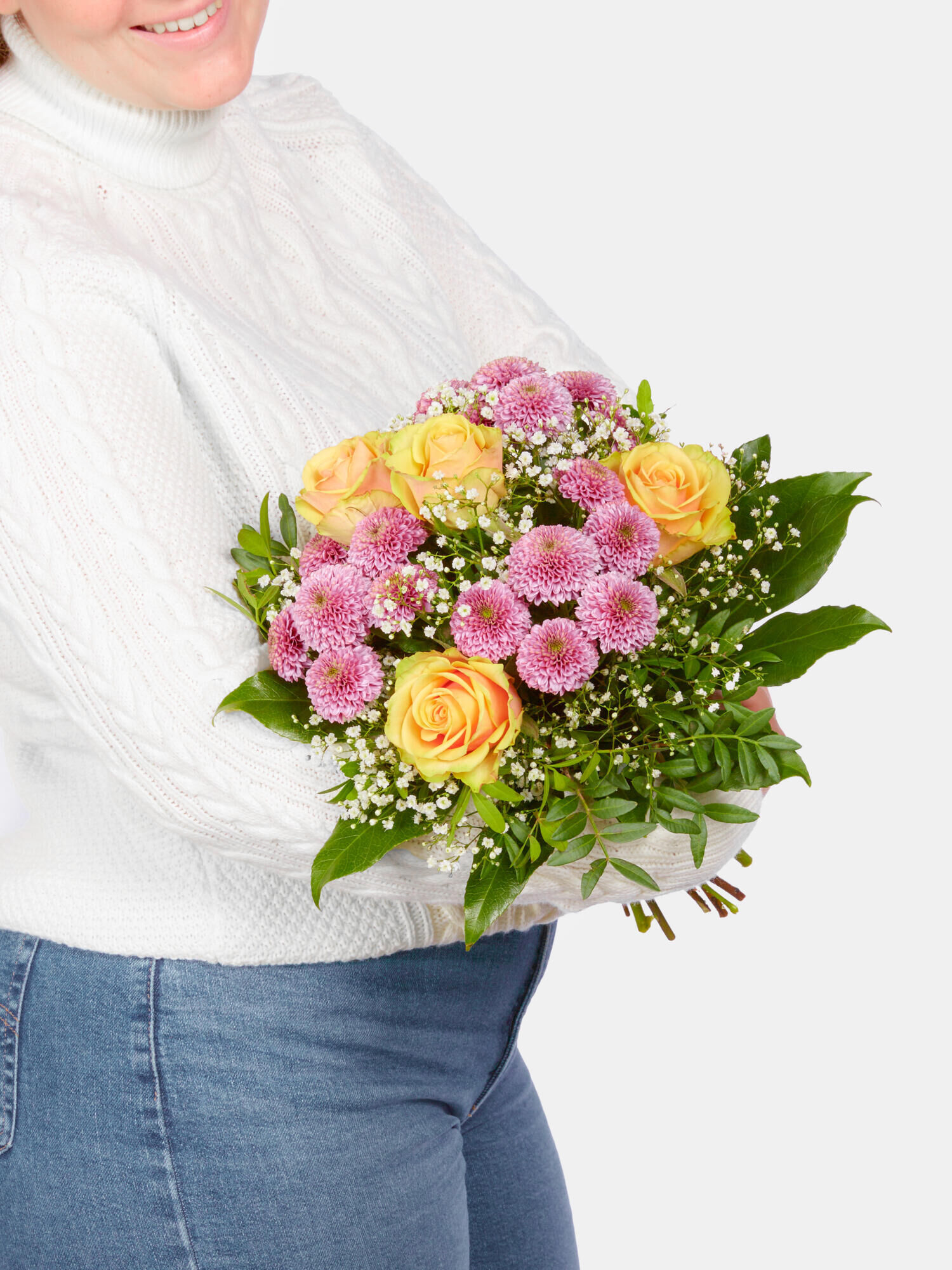 Strauß der Woche - Hauptblüte: Rosen - Hauptfarbe: Apricot, Rosa, Weiß