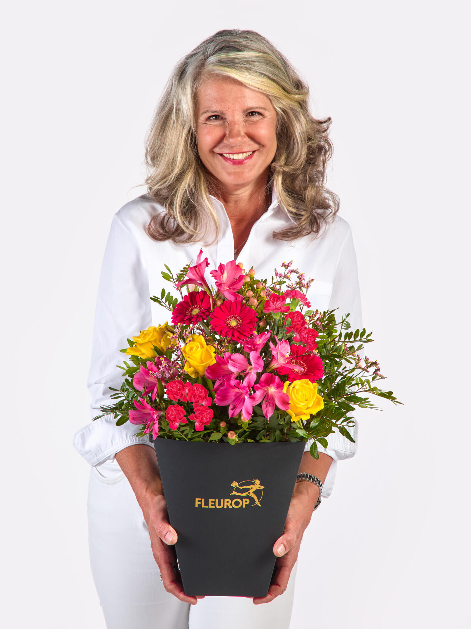 Ich hab Dich lieb - Hauptblüte: Alstromerien, Germini, Rosen - Hauptfarbe: Gelb, Pink, Rosa, Weiß