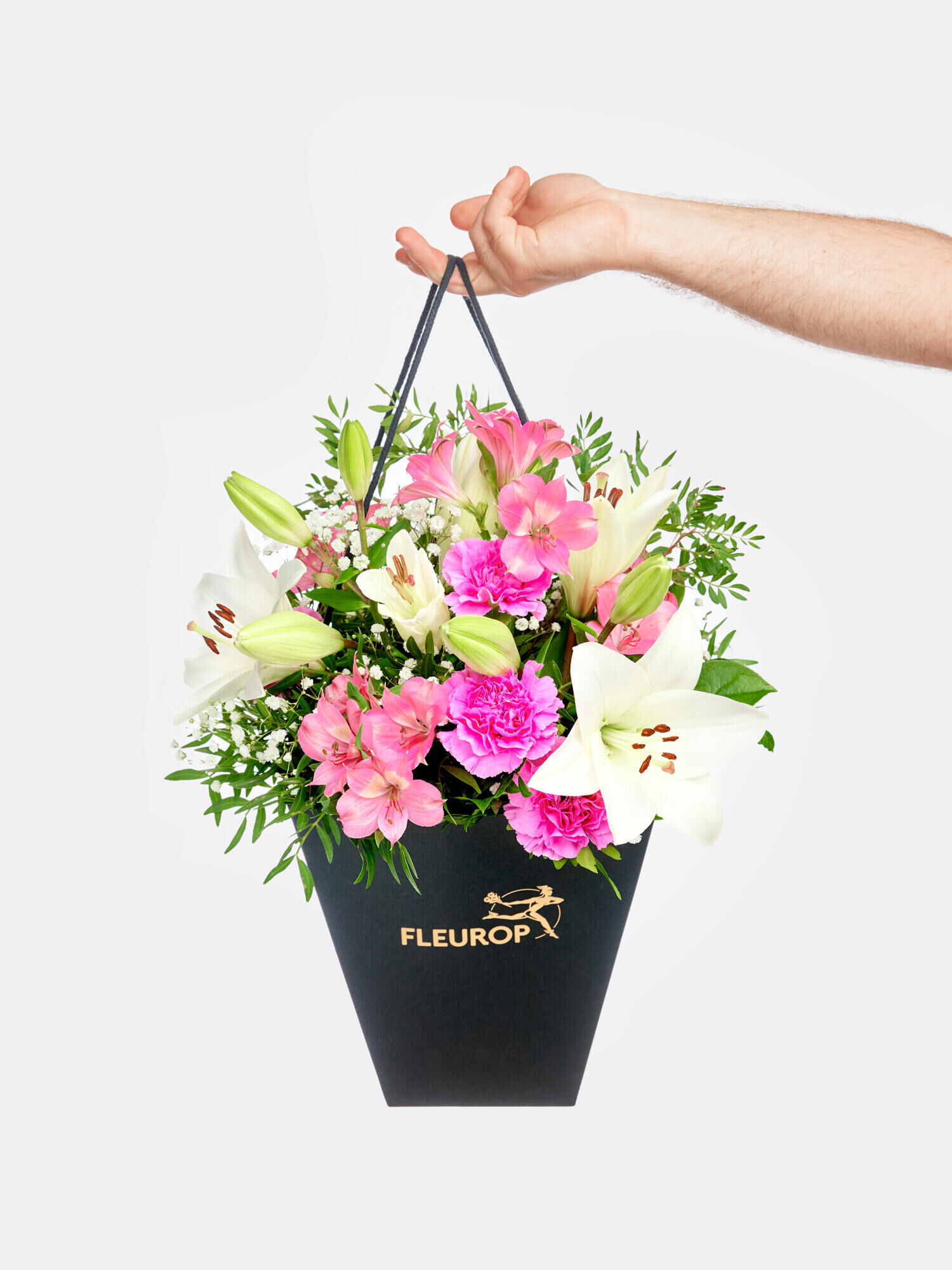 Voller Wonne - Hauptblüte: Alstromerien, Lilien, Nelken - Hauptfarbe: Pink, Rosa, Weiß