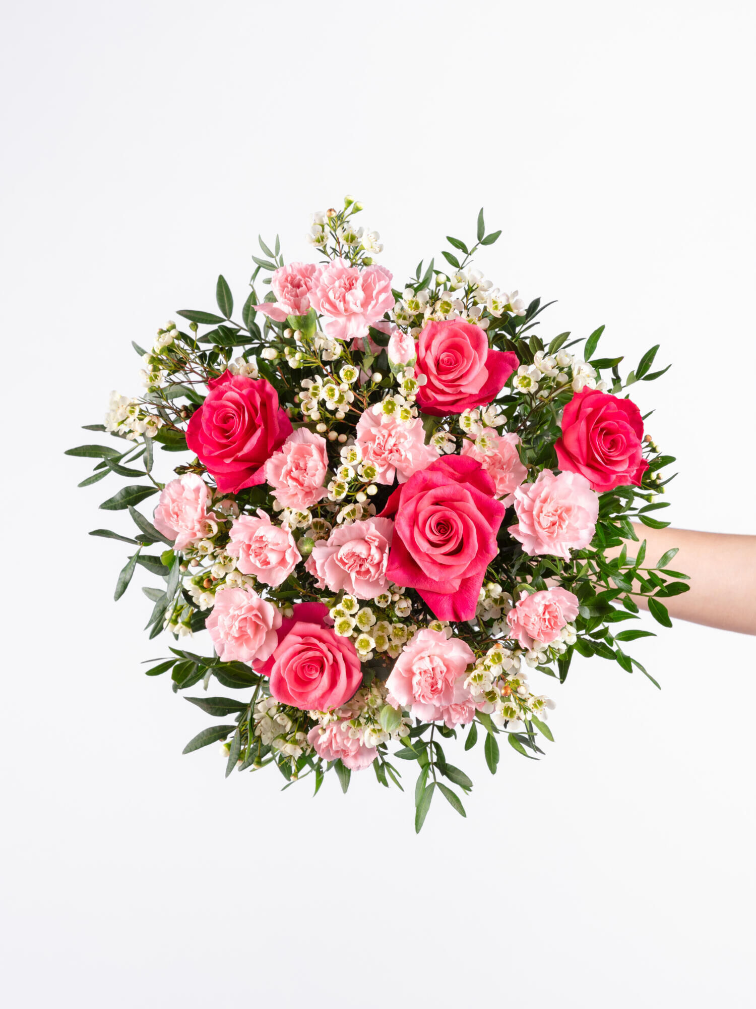 Strauß der Woche - Hauptblüte: Nelken, Rosen - Hauptfarbe: Rosa