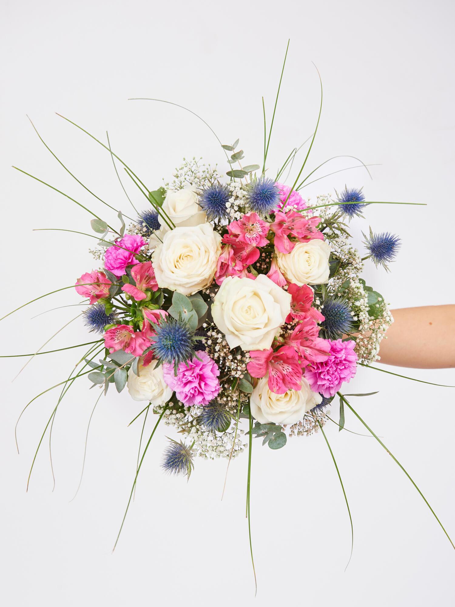 Fröhlicher Blumengruß - Hauptblüte: Alstromerien, Nelken, Rosen - Hauptfarbe: Pink, Rosa, Weiß