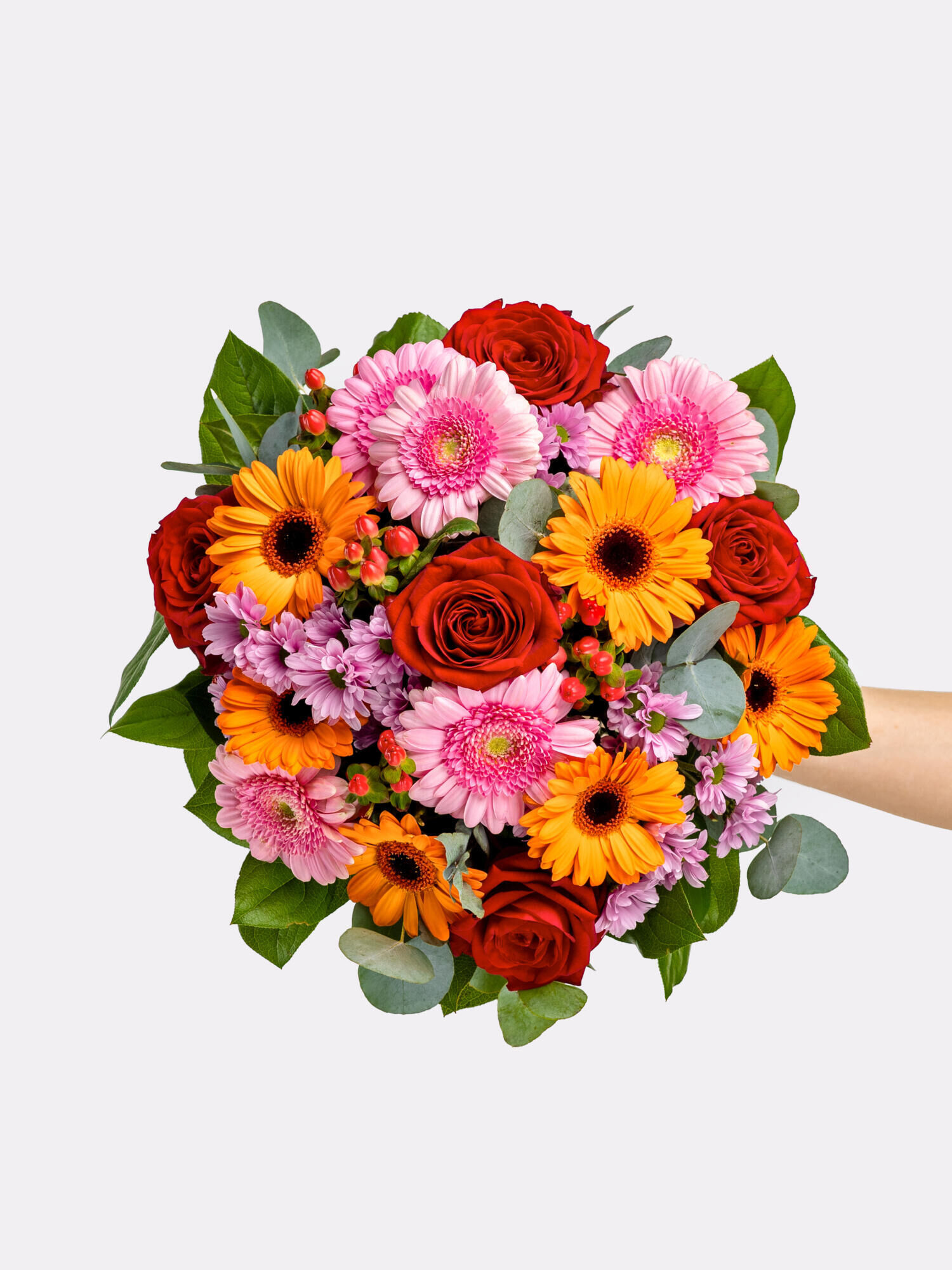 1000 Wünsche - Hauptblüte: Chrysanthemen, Germini, Rosen - Hauptfarbe: Orange, Rosa, Rot