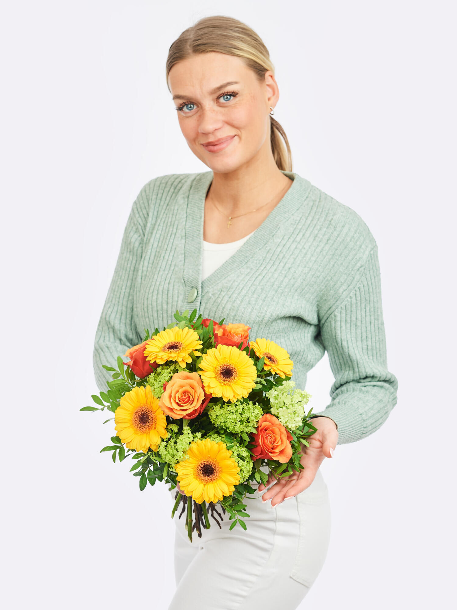 Strauß der Woche - Hauptblüte: Germini, Rosen - Hauptfarbe: Gelb, Orange