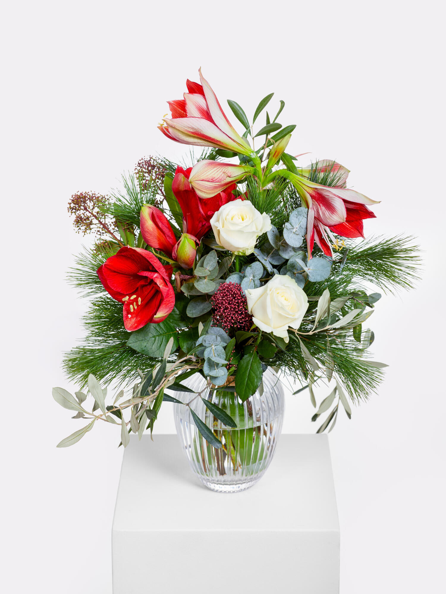 Wintertraum - Hauptblüte: Amaryllis, Rosen - Hauptfarbe: Rot, Weiß