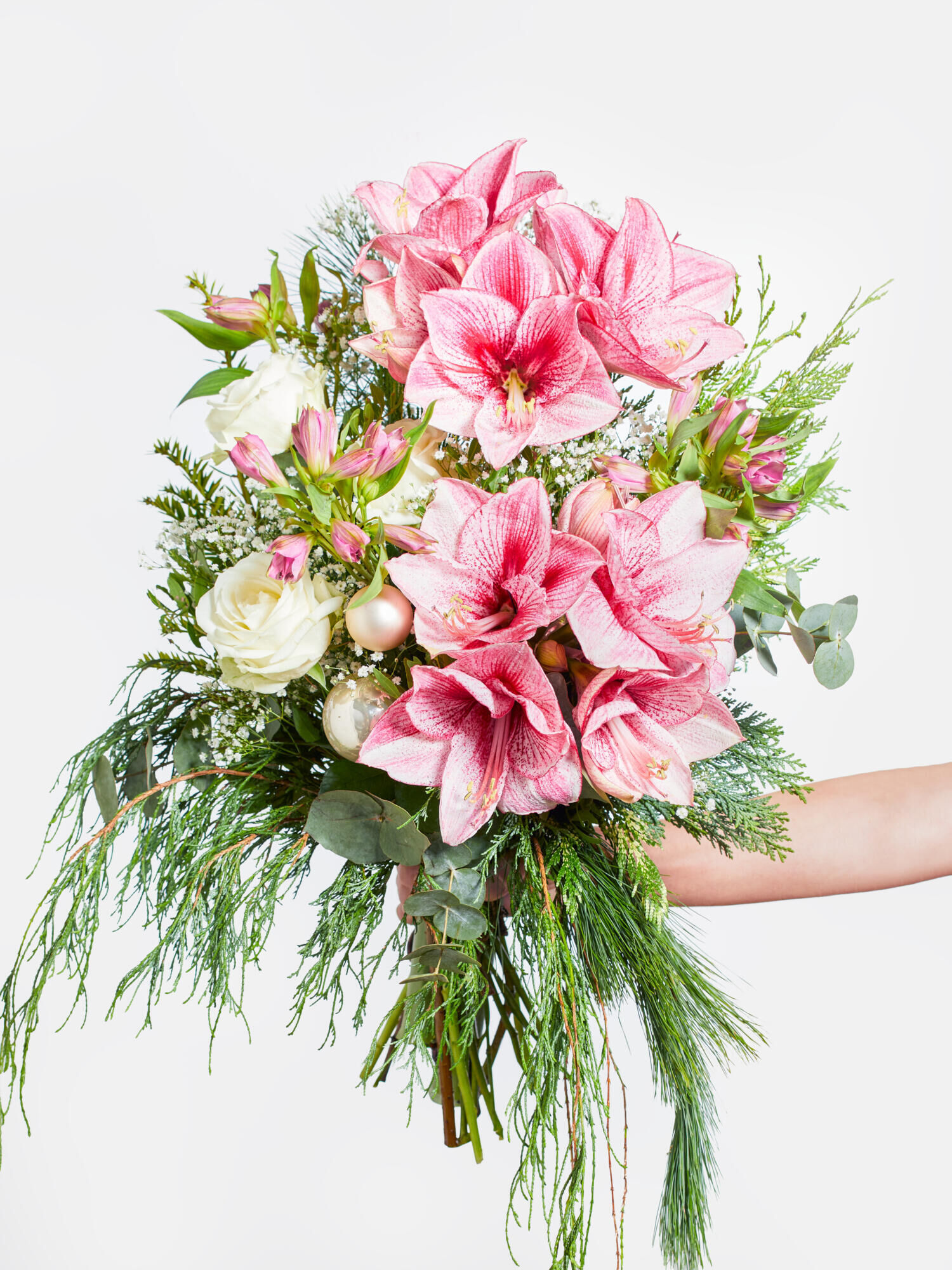 Christkind - Hauptblüte: Alstromerien, Amaryllis, Rosen - Hauptfarbe: Pink, Rosa, Weiß