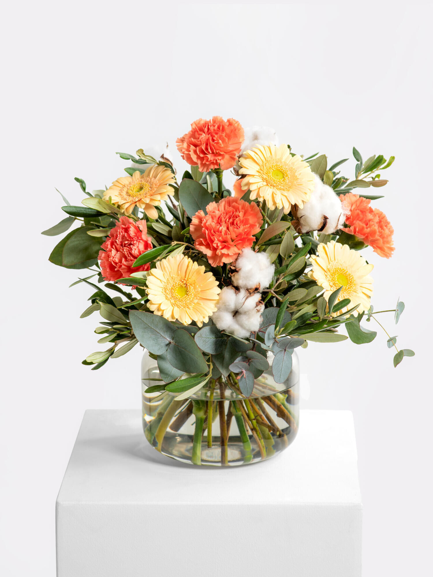 Winter Breeze - Main Colors: APRICOT, ORANGE, WHITE - Main Flowers: CARNATIONS, GERBERA