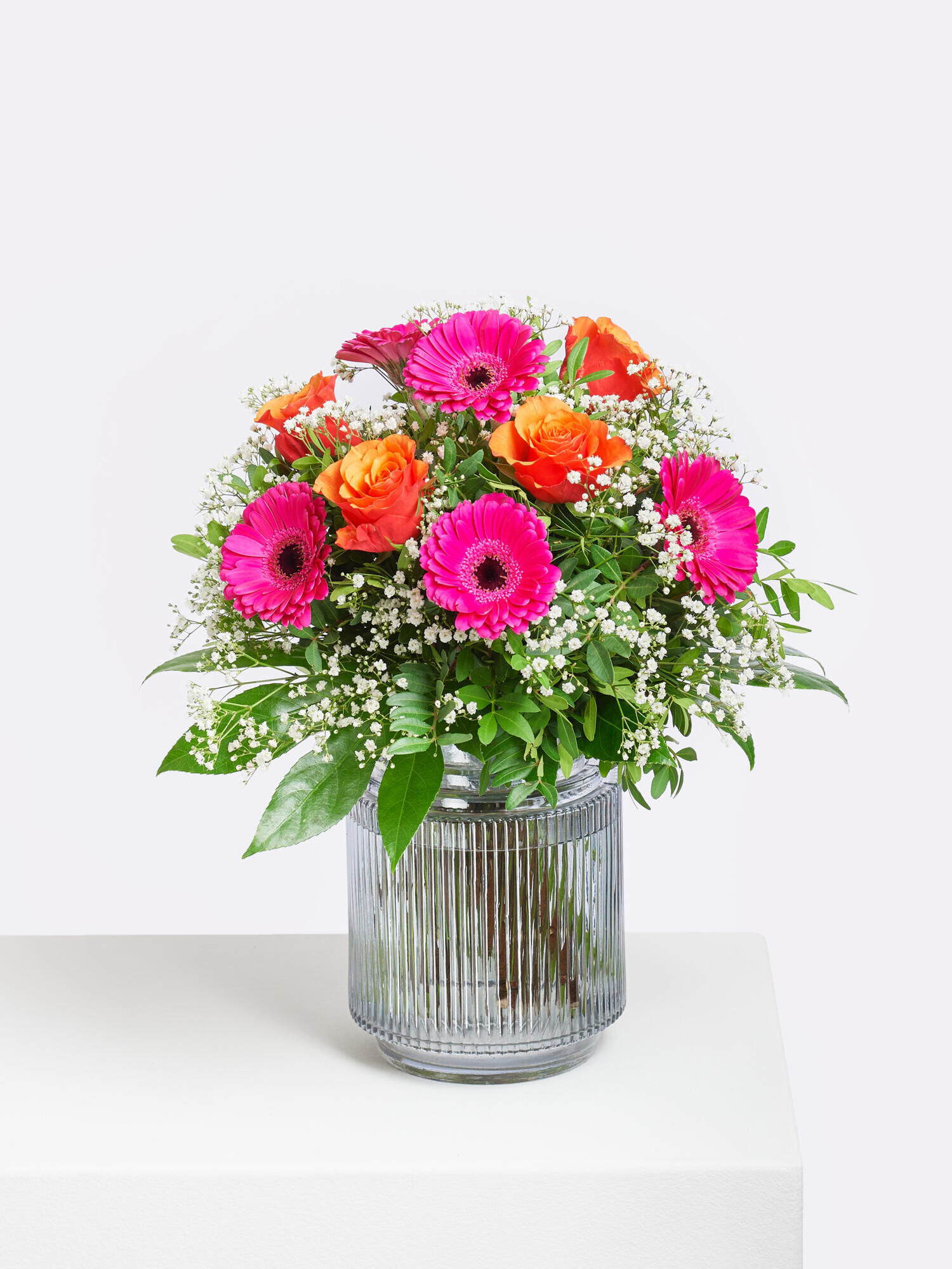 Strauß der Woche - Hauptblüte: Germini, Rosen - Hauptfarbe: Orange, Pink