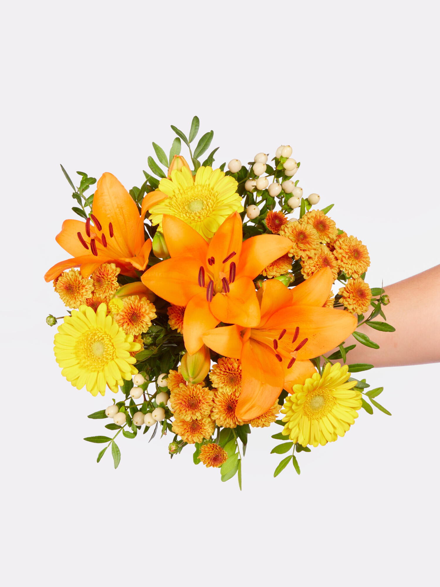 Strauß der Woche - Hauptblüte: Germini, Lilien - Hauptfarbe: Bunt, Gelb, Orange