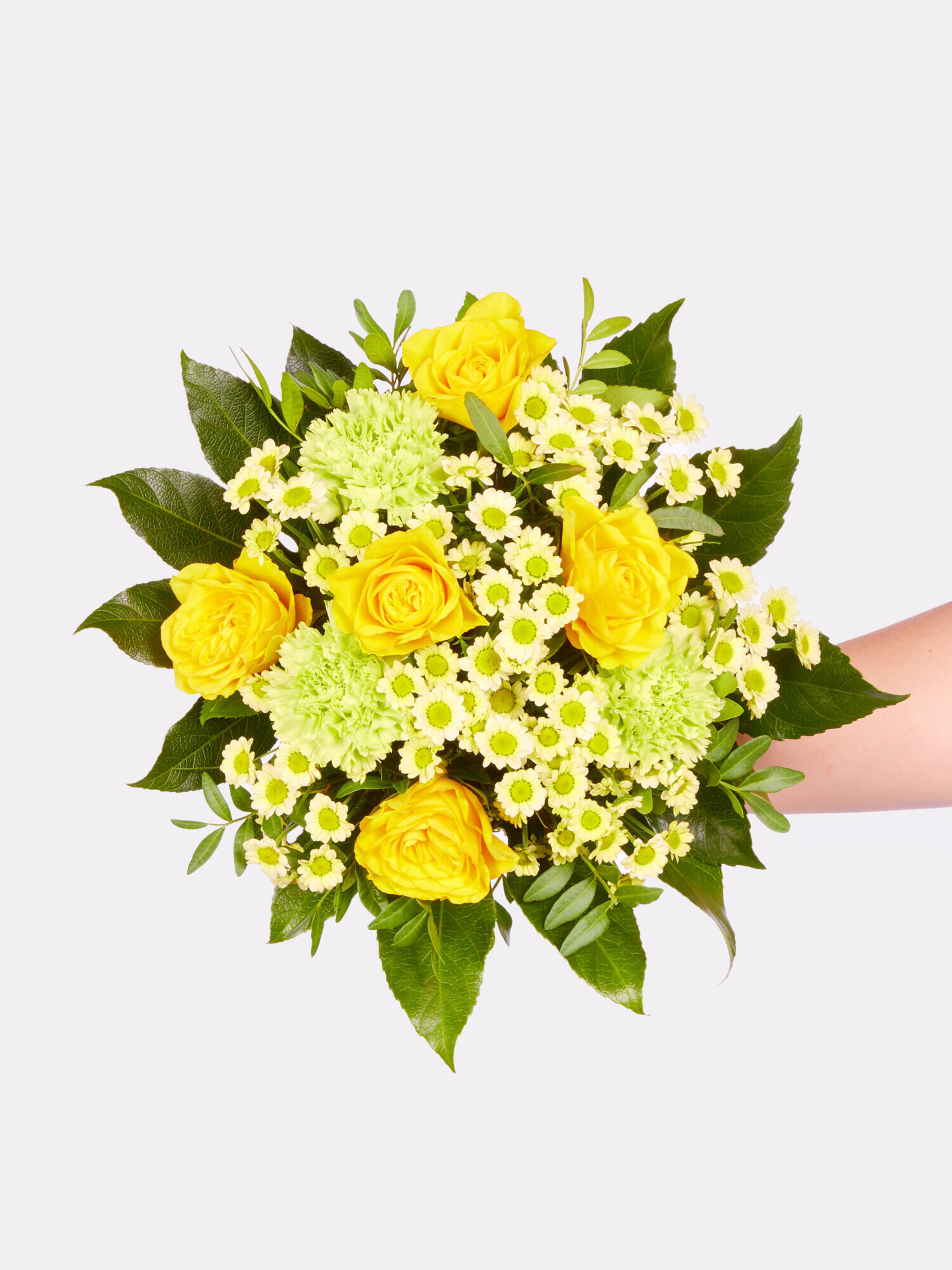 Strauß der Woche - Hauptblüte: Nelken, Rosen - Hauptfarbe: Gelb, Grün