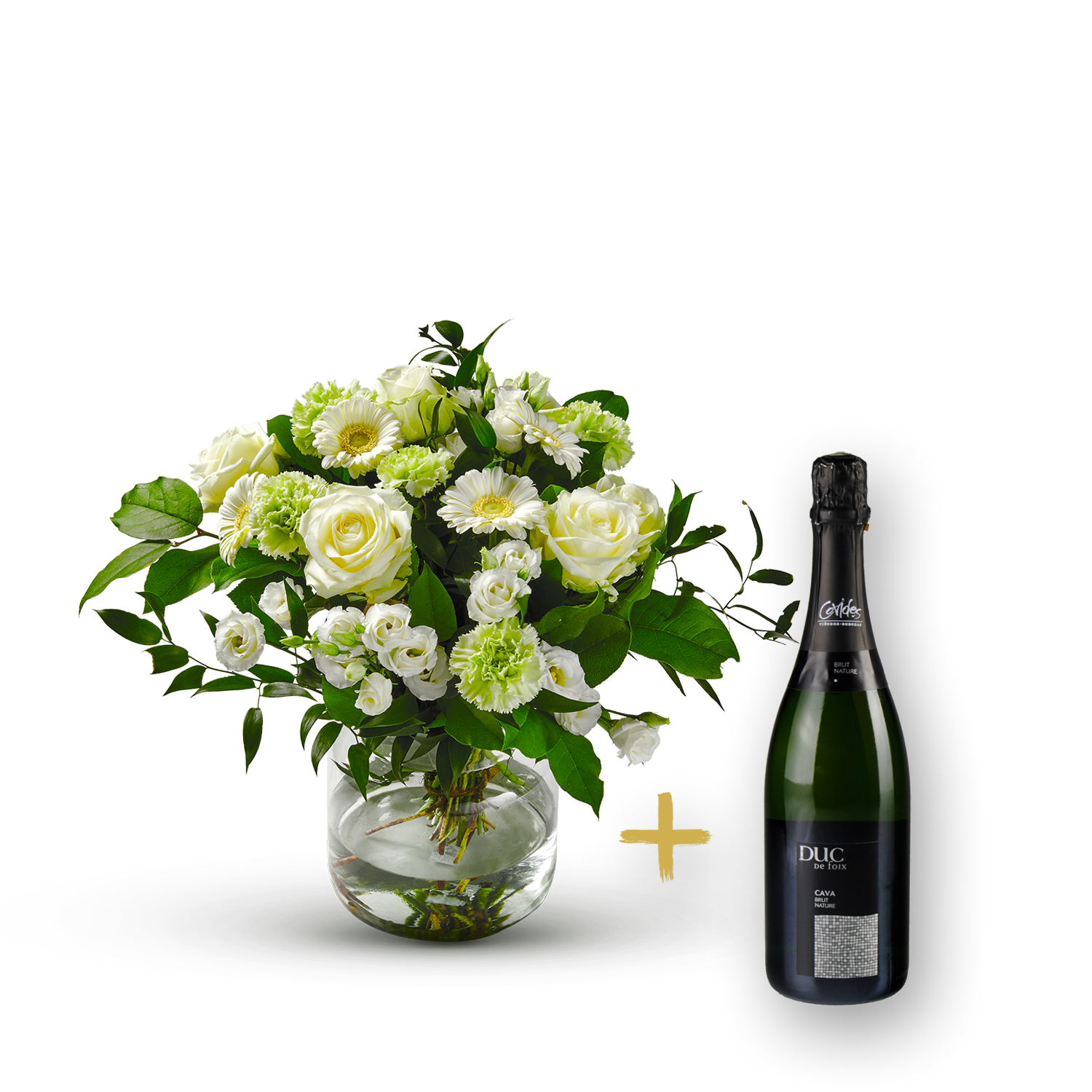 Stylish white bouquet with Cava