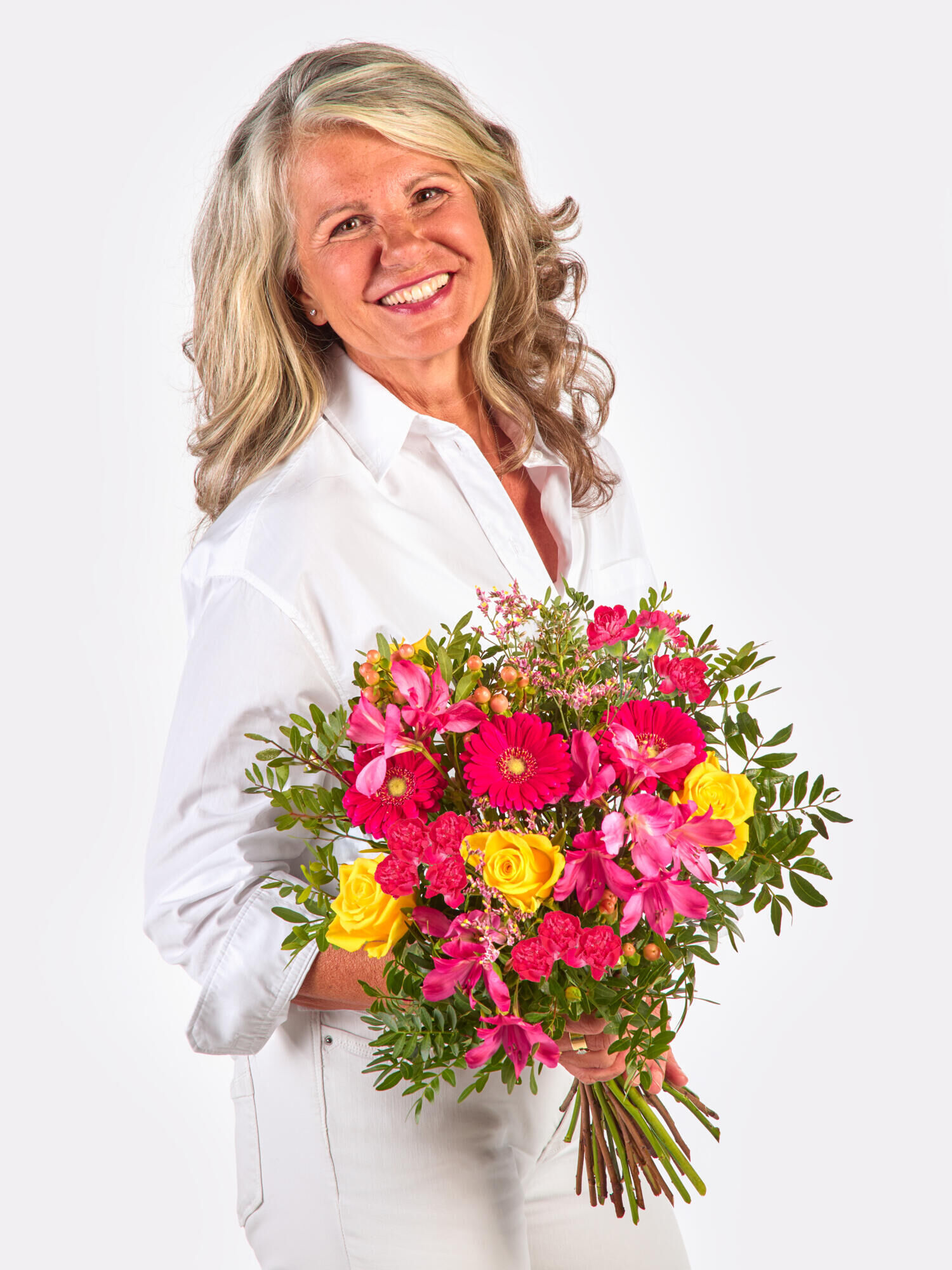 Ich hab Dich lieb - Hauptblüte: Alstromerien, Germini, Rosen - Hauptfarbe: Gelb, Pink, Rosa, Weiß