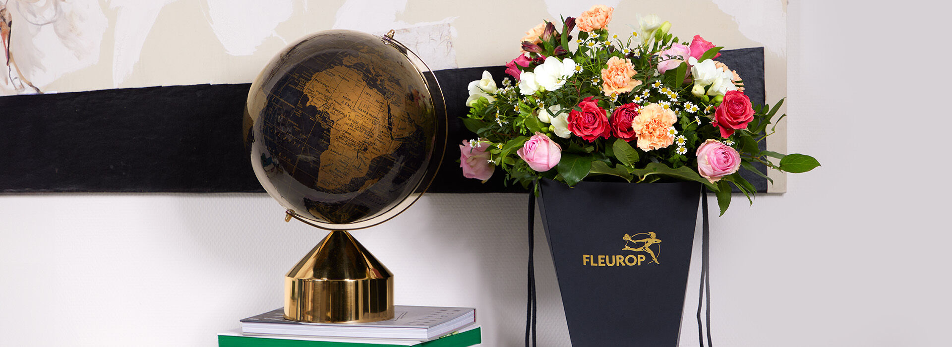Valentine's Day bouquet in flower bag and globe