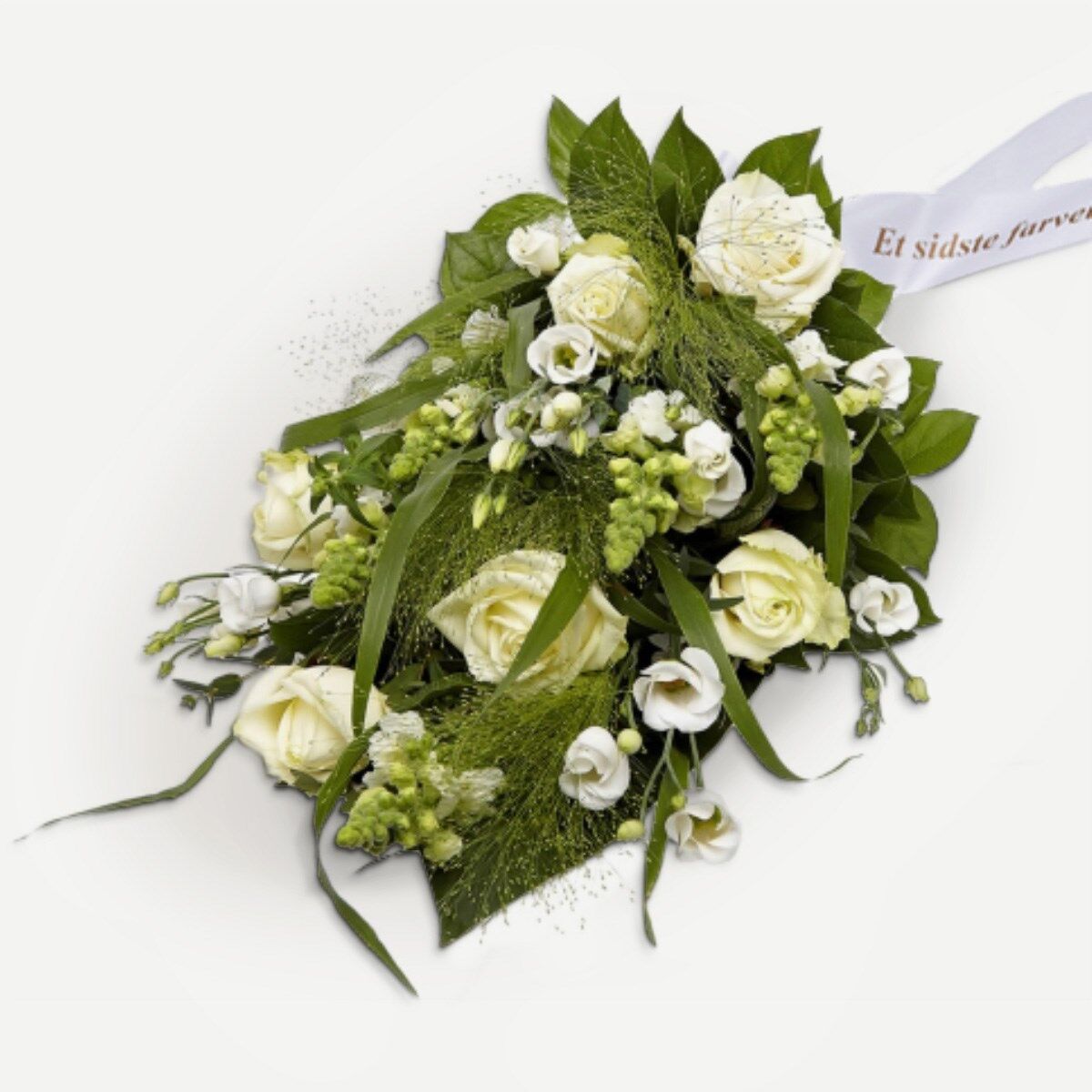 Funeral spray, Florist's Choice with ribbon