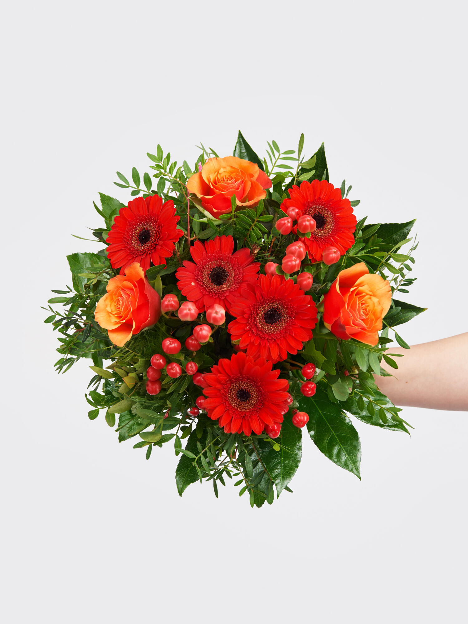Strauß der Woche - Hauptblüte: Germini, Rosen - Hauptfarbe: Orange, Rot