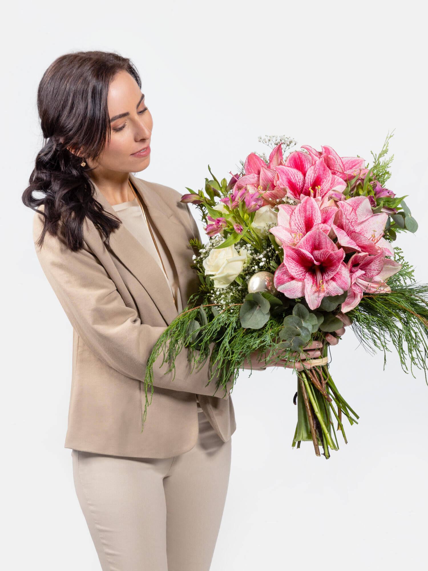 Christkind - Hauptblüte: Alstromerien, Amaryllis, Rosen - Hauptfarbe: Pink, Rosa, Weiß
