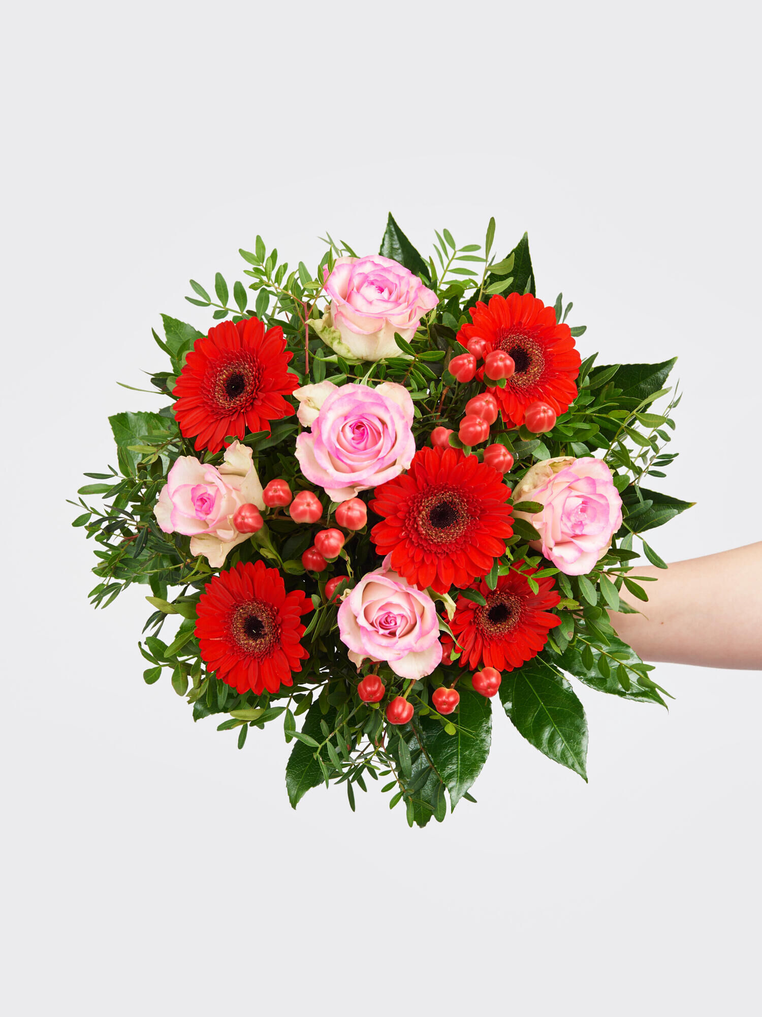 Strauß der Woche - Hauptblüte: Germini, Rosen - Hauptfarbe: Rosa, Rot