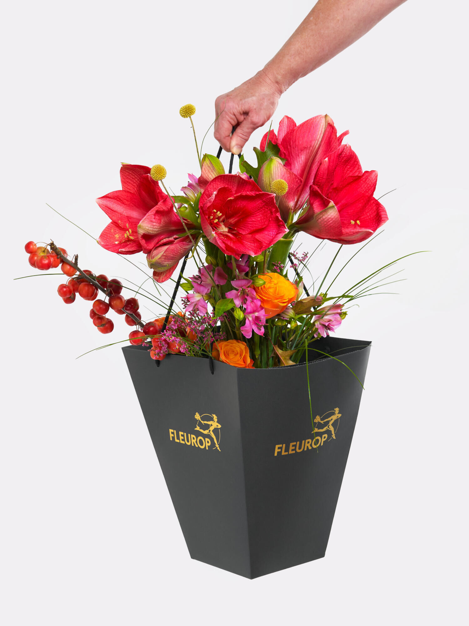 Ruby Star - Hauptblüte: Alstromerien, Amaryllis, Rosen - Hauptfarbe: Orange, Pink, Rot